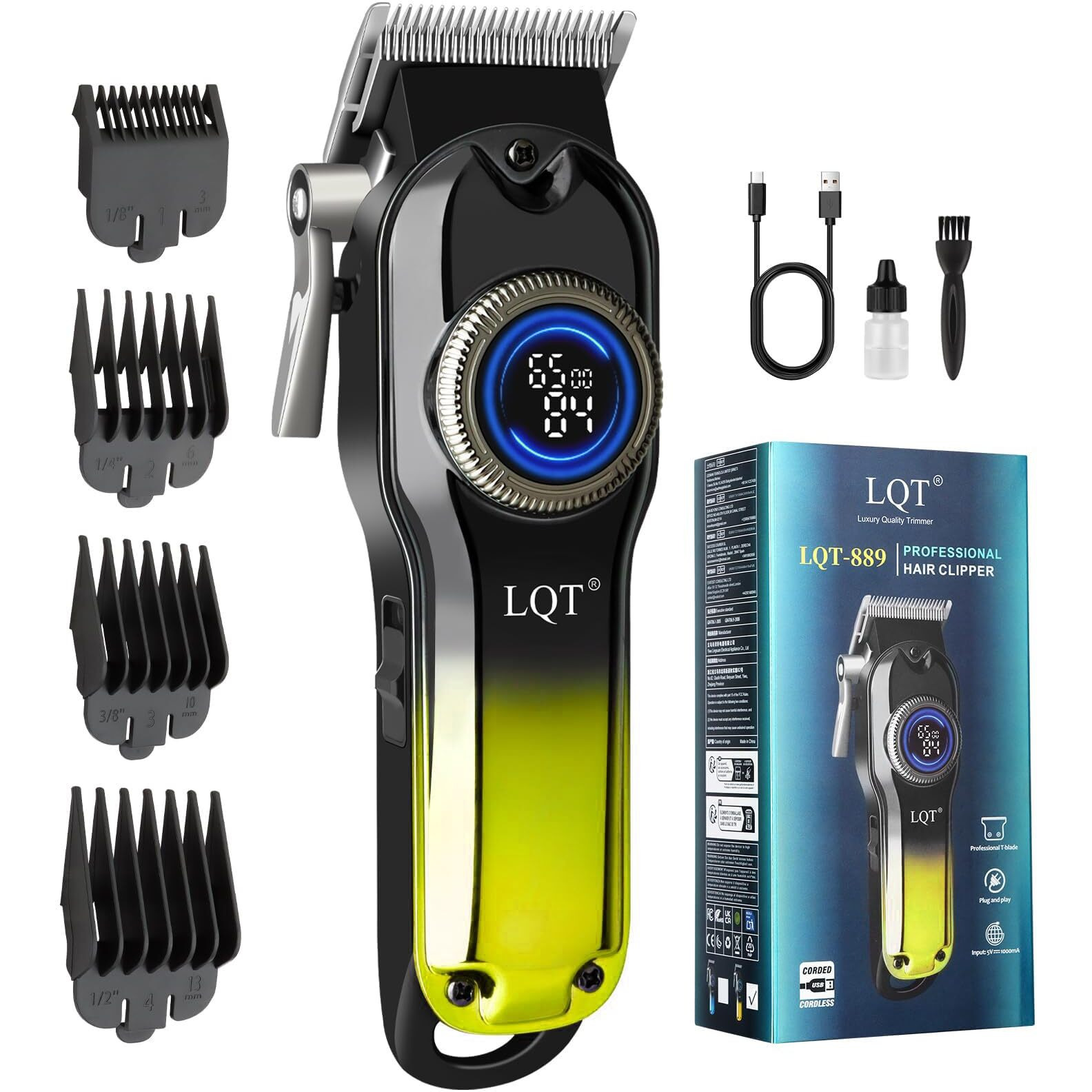 Lqt Hair Clippers For Men Professional, Body Hair Trimmer & Cordless Grooming Set With Led Display Zero Gap Clippers,Fade Haircut Kit, Electric Hair Cut Machines- Ideal Gifts For Men (Gold)