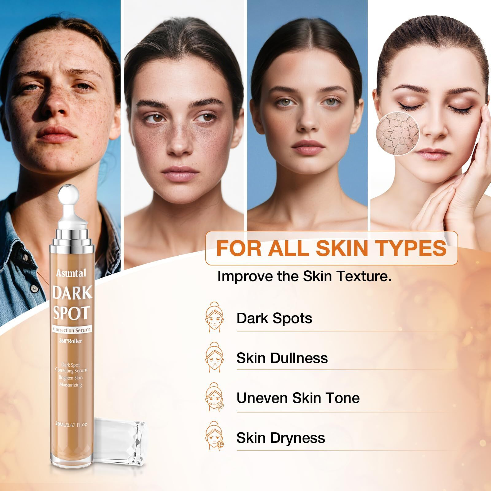 Dark Spot Remover For Face And Body, Dark Spot Corrector Serum, Age Spot Sun Spot Freckles Brown Spot Remover, Skin Care Face Serum With Roller
