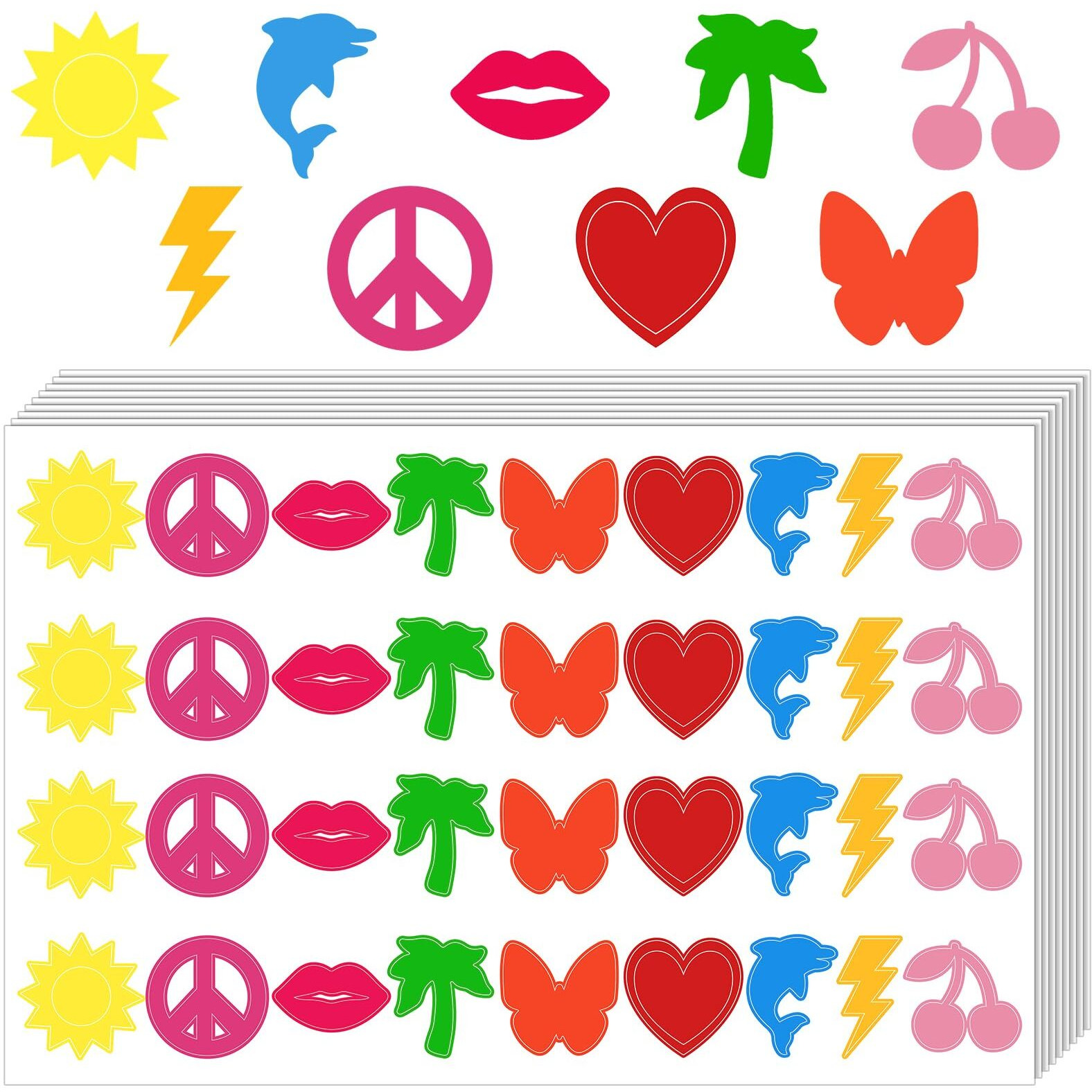 Spakon 720 Pieces Tanning Sunbathing Stickers Perforated Body Self Adhesive Heart Butterfly Lips Tanning Bed Stickers For Face And Beach Accessories 9 Style(Multicolor,Heart)