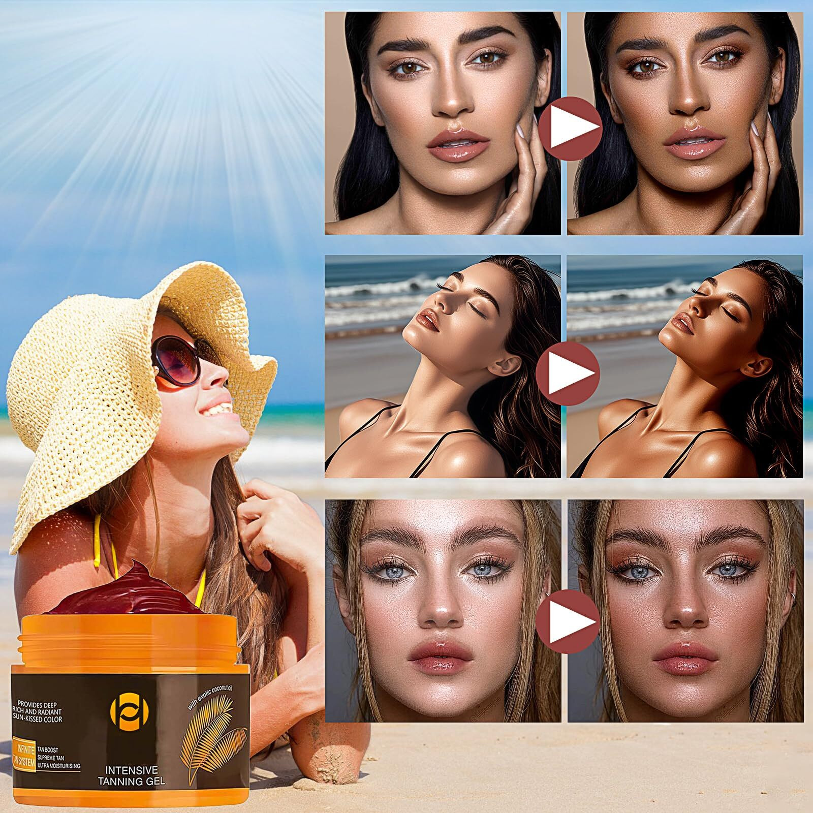 2 Pcs Luxury Intensive Tanning Gel, Instant Tan Enhancer, Natural Tanning Cream Gel For Natural Tan Skin, Tanning Lotion Outdoor, Brown Tanninggel