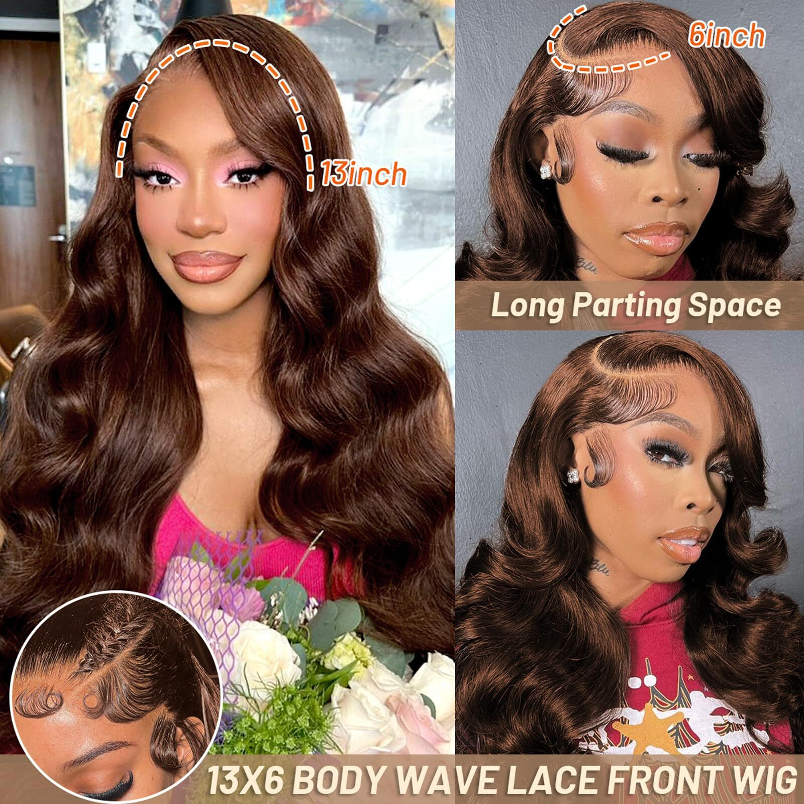 Ozkan 28 Inch Chocolate Brown 13X6 Body Wave Lace Front Wigs Human Hair Pre Plucked With Baby Hair 180% Density Colored Brown Hd Full Frontal Lace Wigs Human Hair For Women