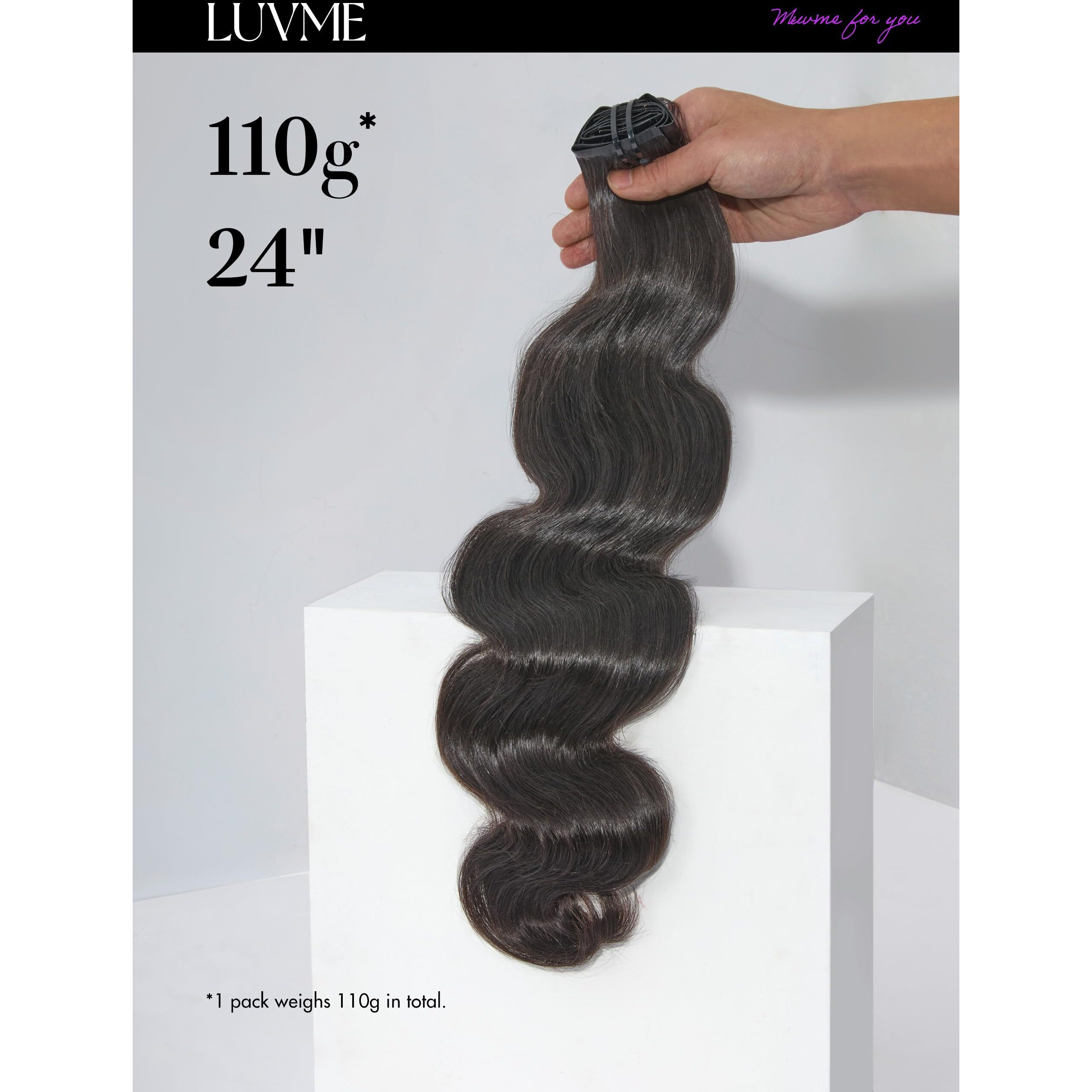 Luvme Invisible Clip In Hair Extensions Body Wave Real Human Hair, Remy Hair Clip Ins For Women, Natural Human Hair, 22 Inch 110G 7Pcs, Natural Black