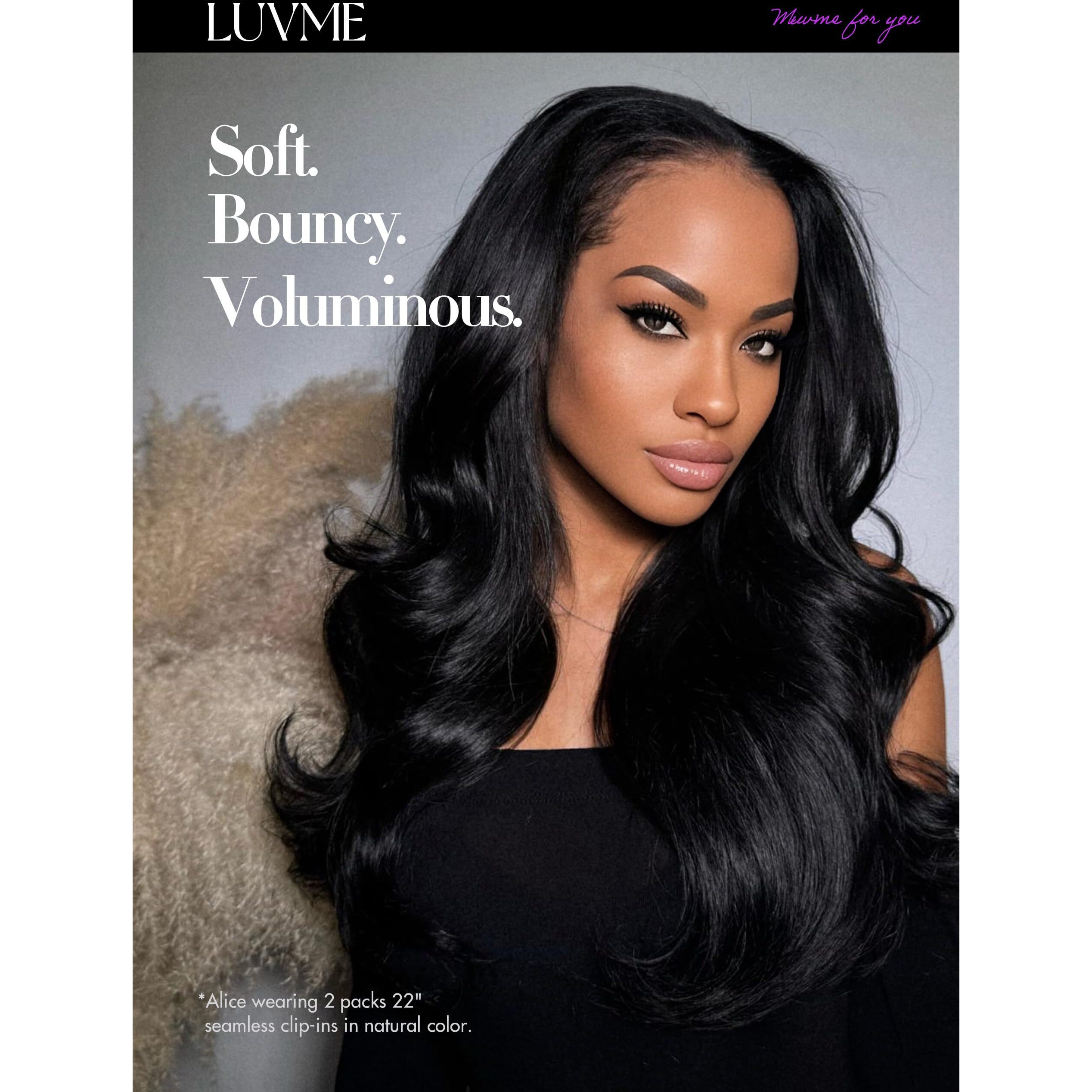 Luvme Invisible Clip In Hair Extensions Body Wave Real Human Hair, Remy Hair Clip Ins For Women, Natural Human Hair, 22 Inch 110G 7Pcs, Natural Black