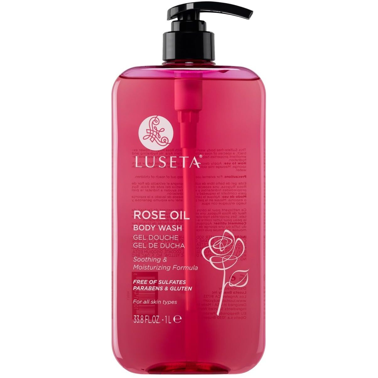 Luseta Rose Oil Body Wash Hydrating Moisturizing Shower Gel Cleansing And Nourishing For Dry Skin For Women & Men Sulfate-Free 33.8Oz