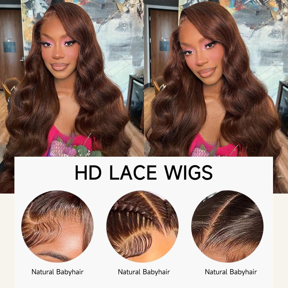 Kekeyy 20 Inch Chocolate Brown Lace Front Wig 13X4 Body Wave Lace Front Wigs Human Hair Pre Plucked With Baby Hair Brown Wig 200 Density Hd Lace Frontal Wigs Human Hair
