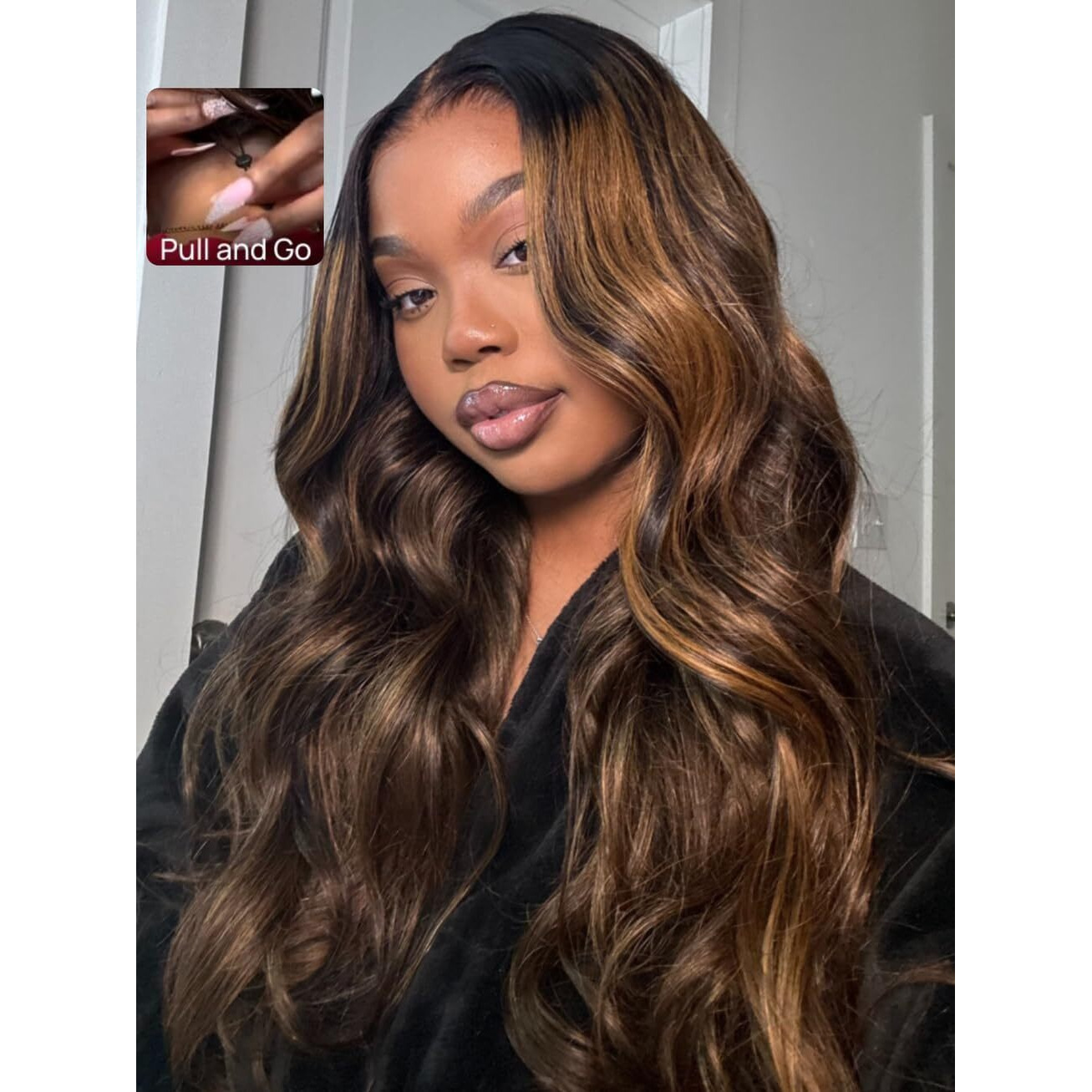 Unice Balayage Highlight Body Wave 7X5 Lace Front Wigs Human Hair With Drawstring Bye Bye Knots Glueless Wig Human Hair Pre Plucked Pre Cut Put On And Go 150% Density 24 Inch