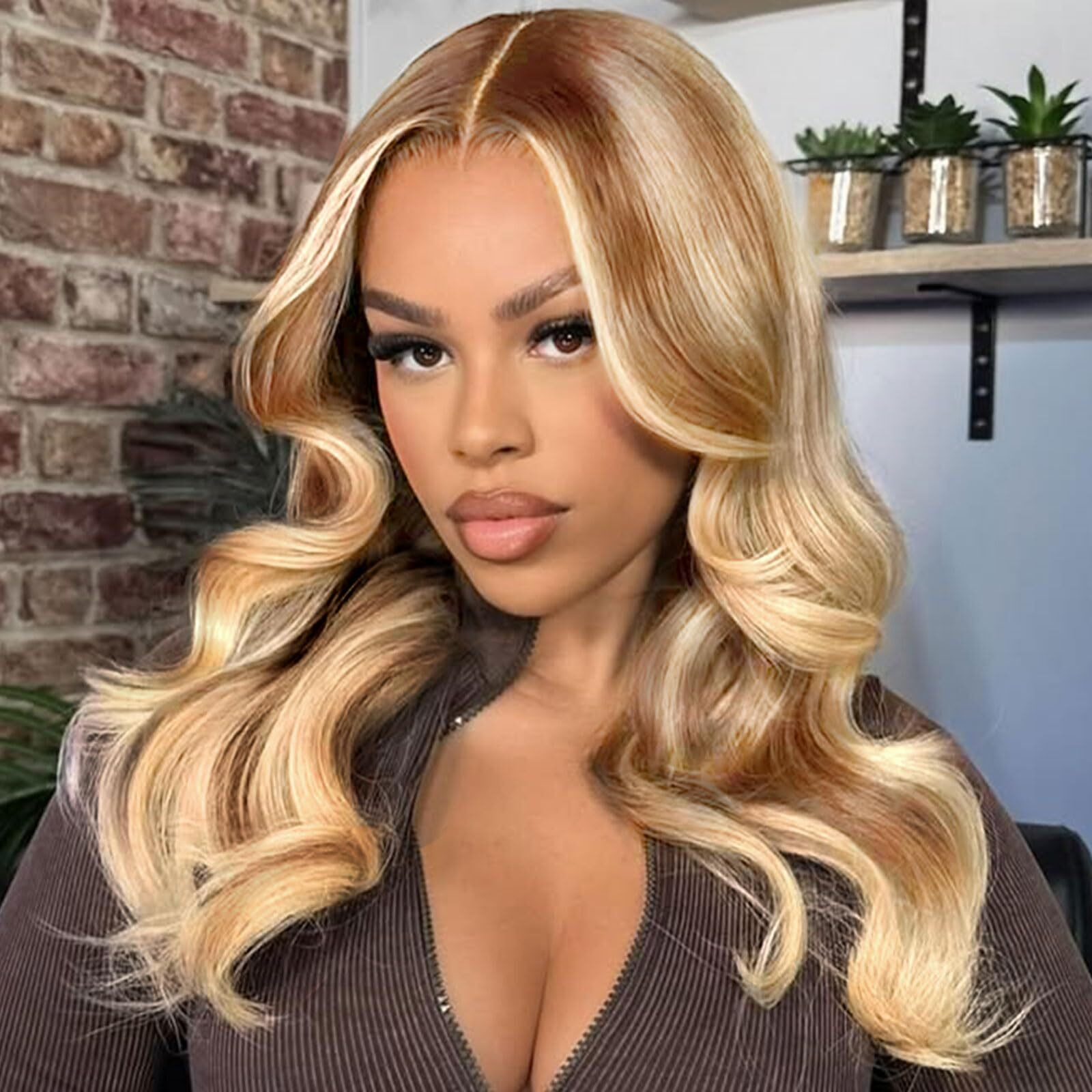 Omswet Highlight 5X5 Hd Lace Body Wave Closure Human Hair Bob Wigs For Black Women Glueless Pre Plucked Pre Bleached Human Hair Wig 200 Density 4/27 Wear And Go Body Wave Bob Wig 16 Inch