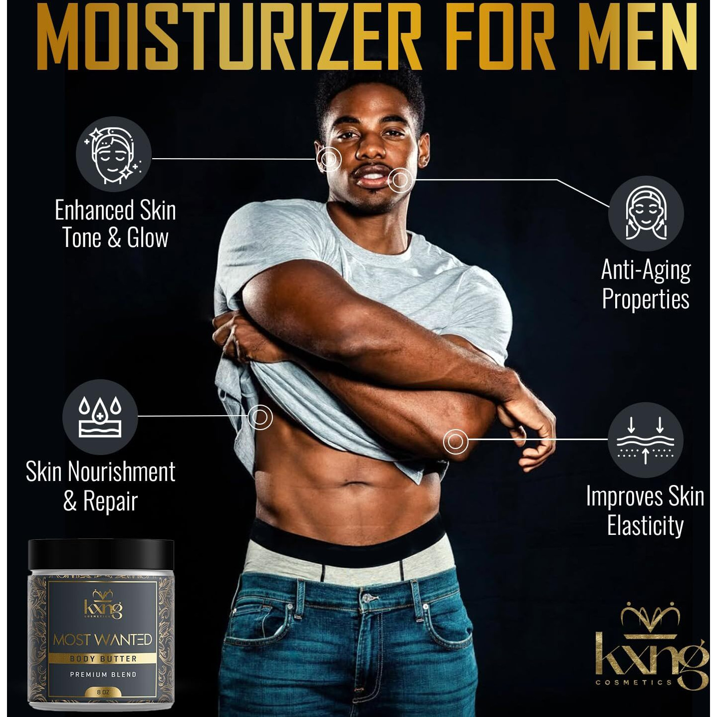 Kxng Cosmetics, Body Butter, Organic Skin Care For Men And Women, Body Moisturizer Lotions And Creams, Raw Shea Butter, Cocoa Butter, Mango, Coconut Oil, Hand, Foot, All Skin Types (Most Wanted Xl)