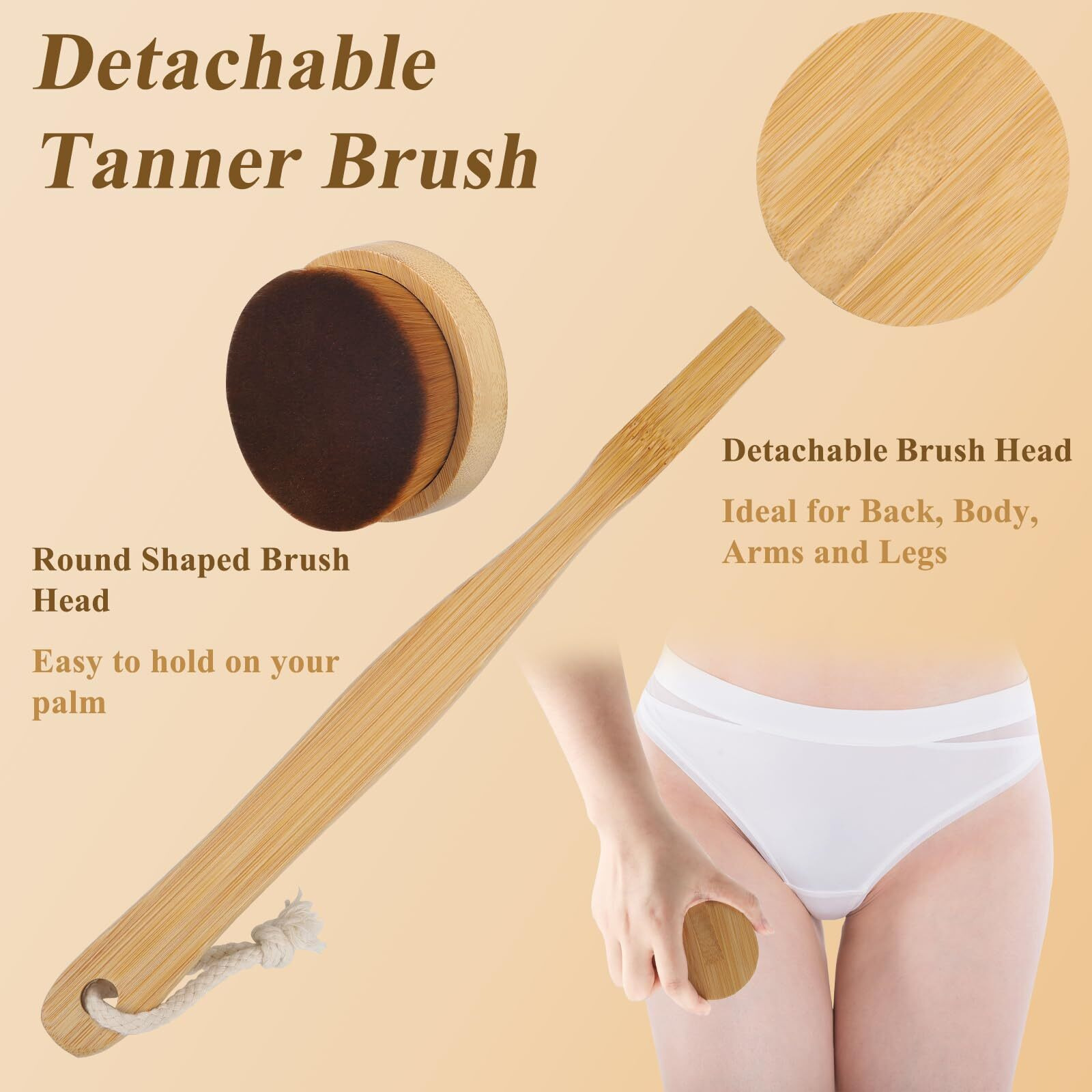 Howhen Self Tanner Brushes With Long Handle For Body, Back Brush Applicator For Controlled Sunless Tanning Fake Tan