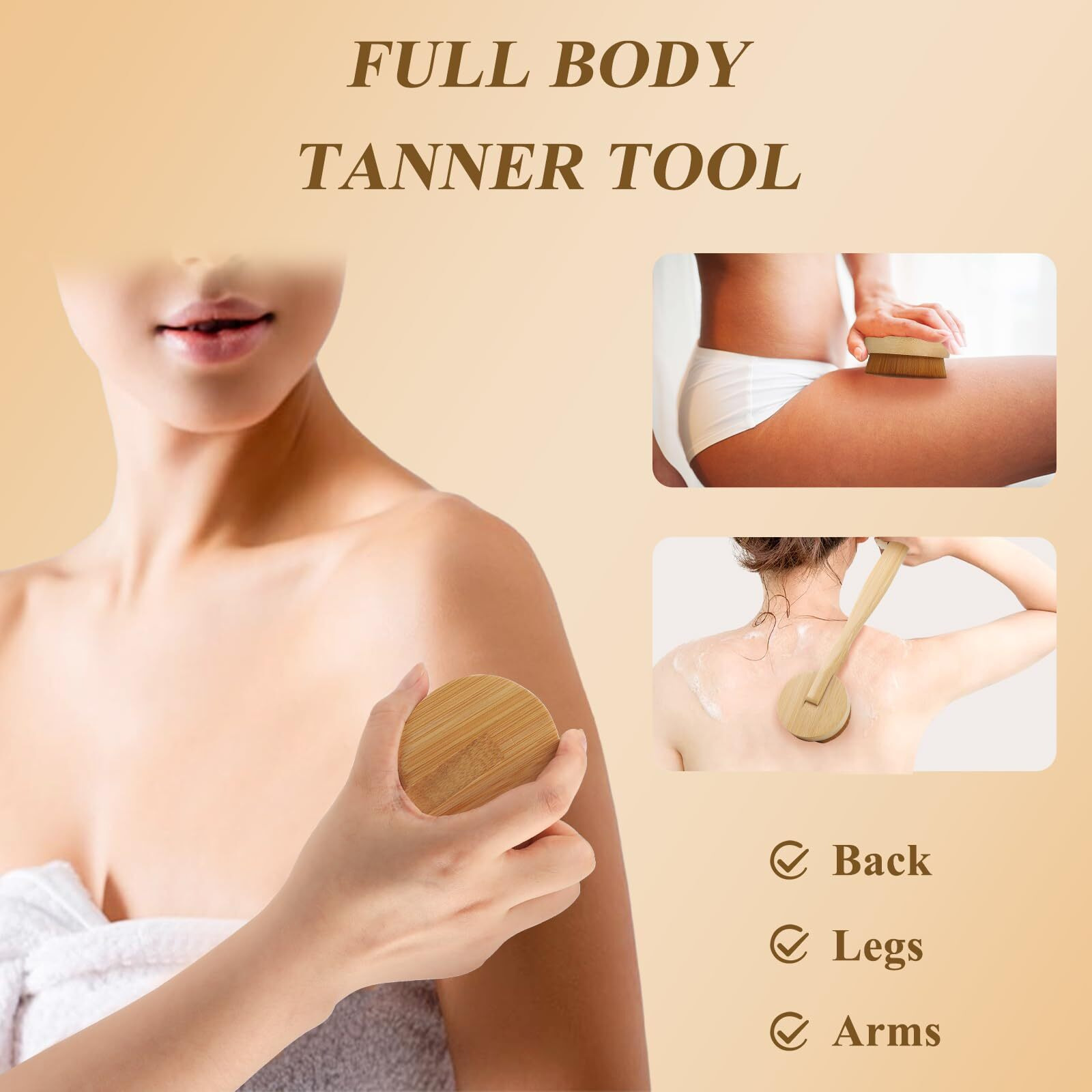 Howhen Self Tanner Brushes With Long Handle For Body, Back Brush Applicator For Controlled Sunless Tanning Fake Tan