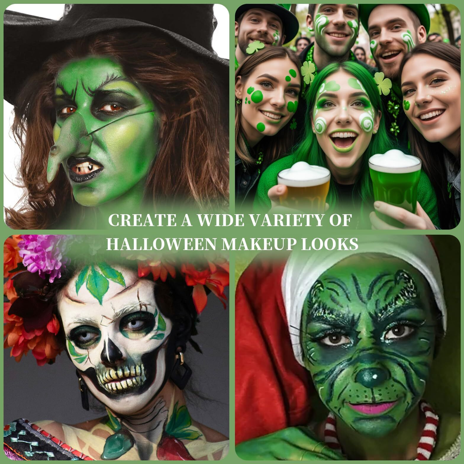 Ybuete Green Face Body Painting Stick, Professional Full-Coverage Cream Green Face Paint For St. Patrick's Day Halloween Sfx Witch Monster Cosplay Makeup, Washable Body Paint For Adult Carnival