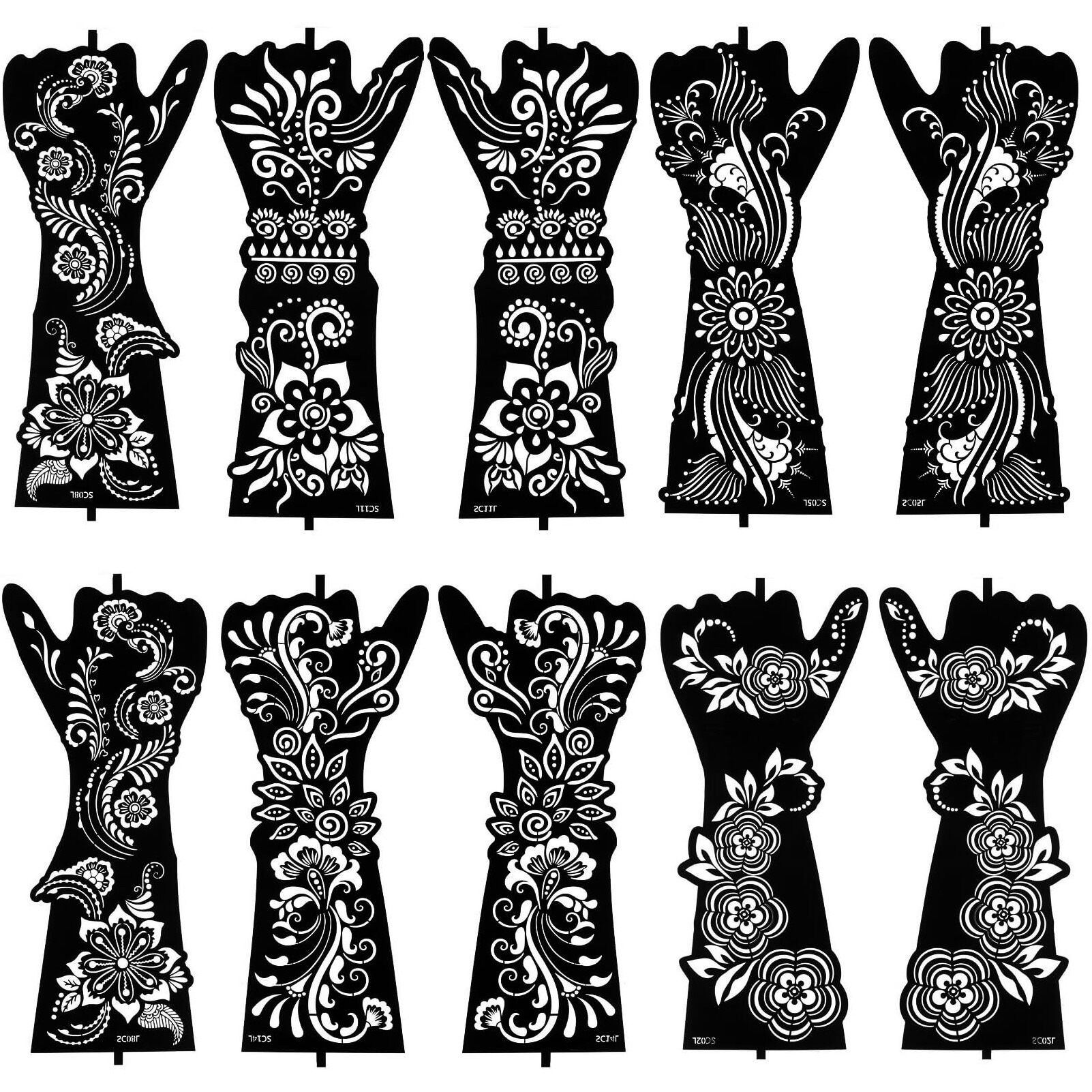 Large Henna Tattoo Stencil Kit - 10 Sheets, Reusable Adhesive Templates For Women And Girls, Indian Arabian Tattoo Stickers For Hand And Body Paint - Body Art Stencil Temporary Tattoos
