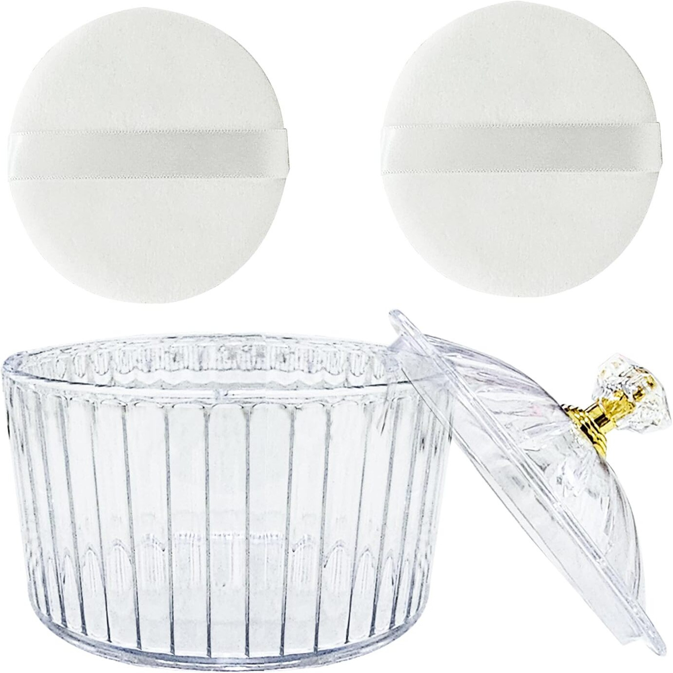 3 Pcs Body Face Plastic Powder Puff And Container Dish Fluffy Soft Large Powder Puff For Women(Roman Jar Shape)