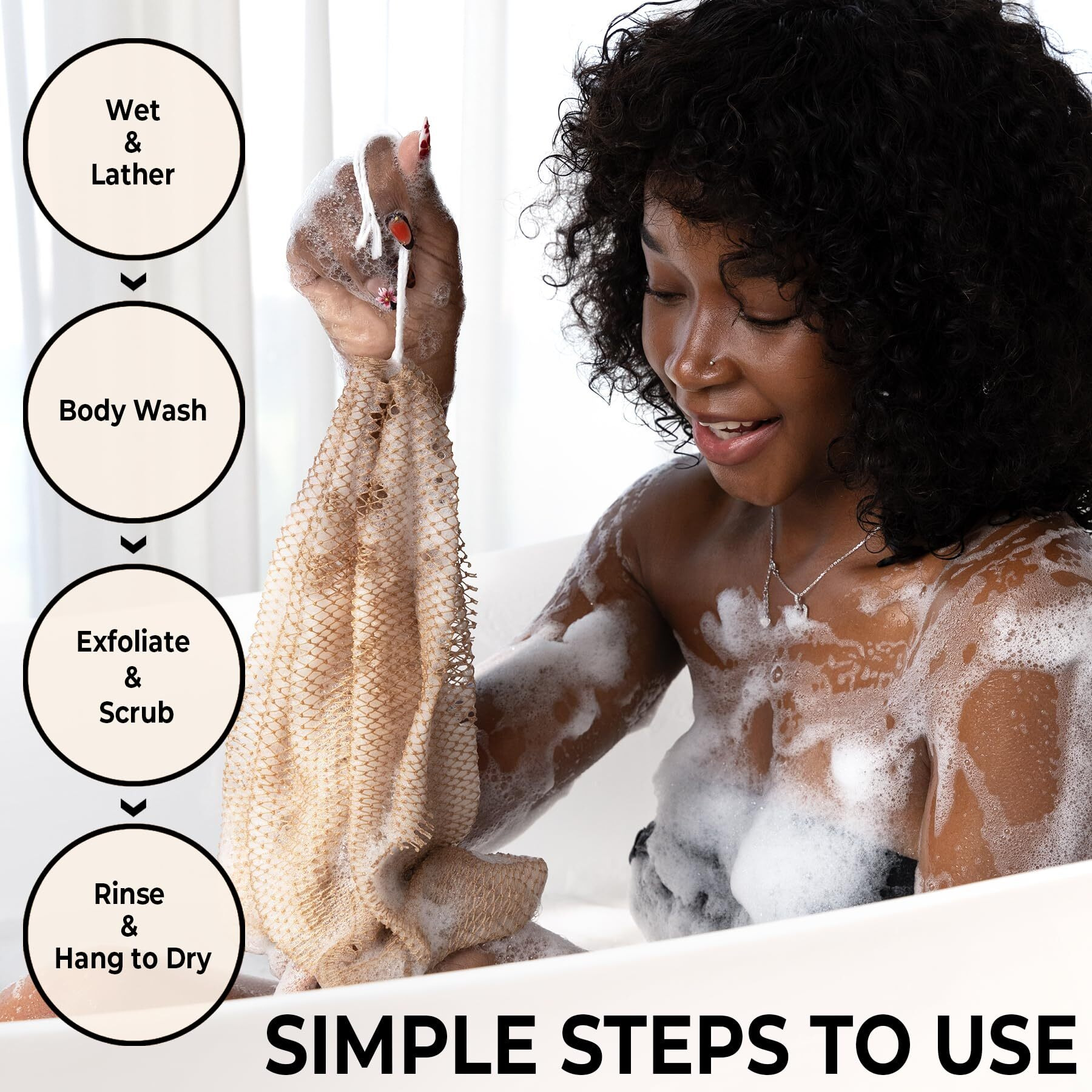 African Net Sponge Authentic With Knots - Afroscrub Exfoliating Net Sponge For Body Scrubber Exfoliator - Real African Bath Back Scrubber Washcloth Travel Protable And Dry Quickly