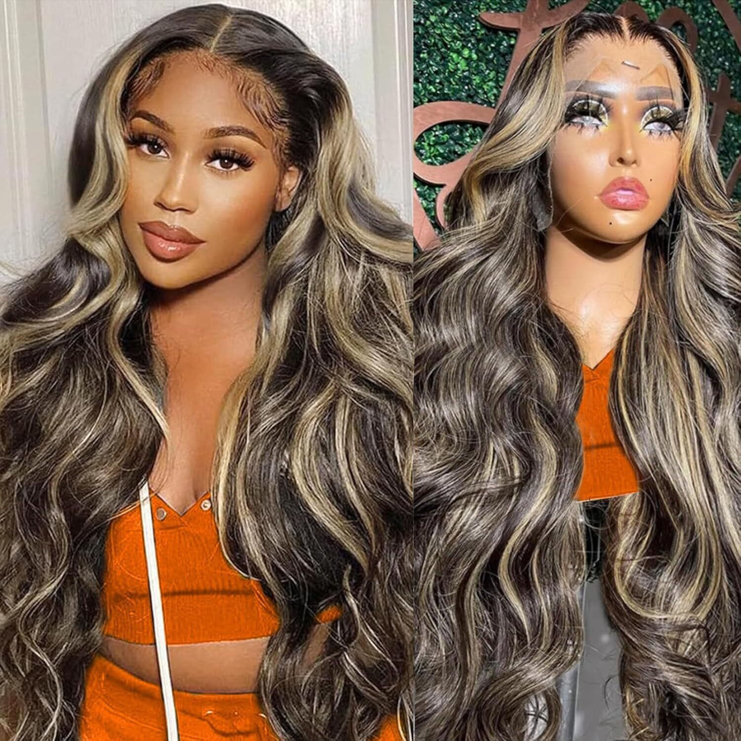 Agairl 30 Inch Fb/27 Highlight Balayage Lace Front Wig Human Hair 200% Density Ombre Body Wave Lace Front Wigs Human Hair Pre Plucked Highlight 13X4 Hd Lace Frontal Wig