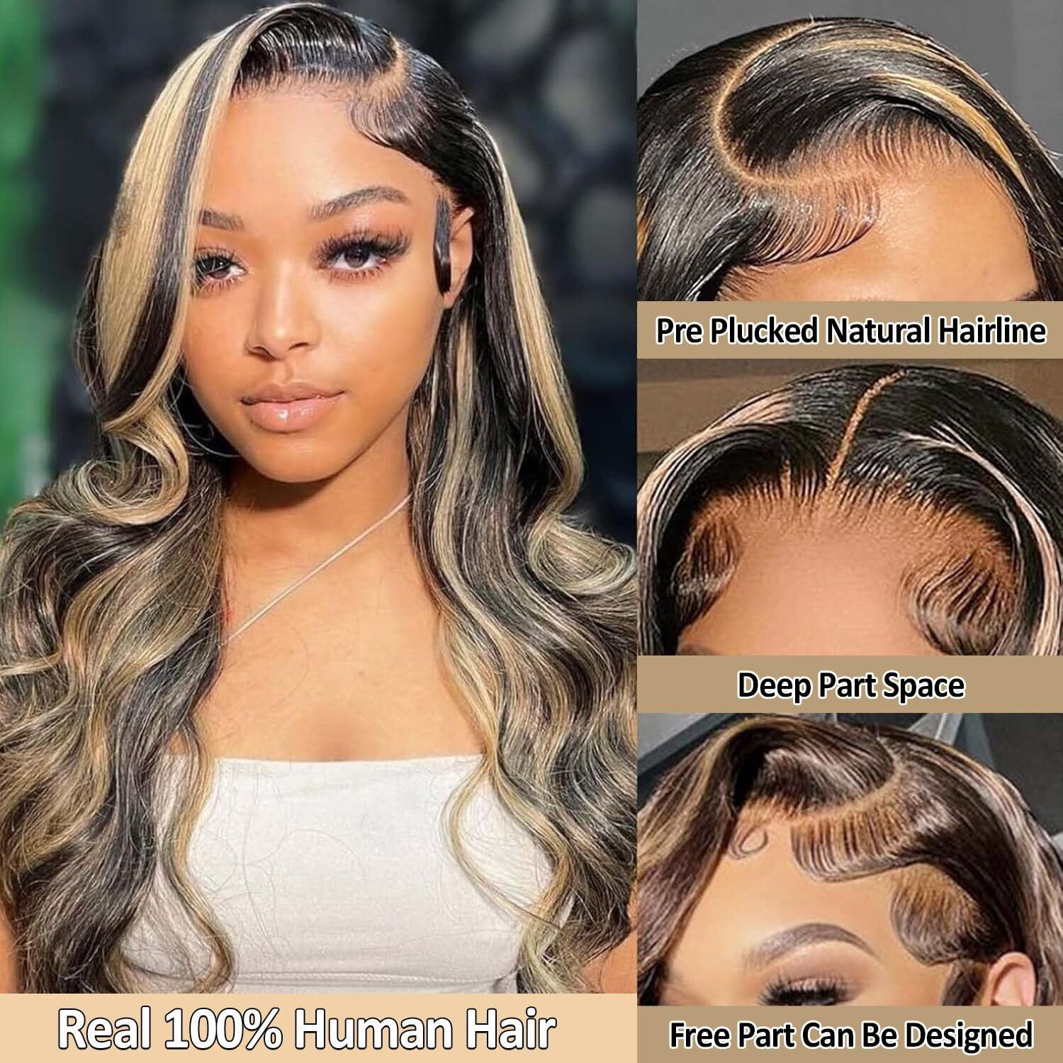 Agairl 30 Inch Fb/27 Highlight Balayage Lace Front Wig Human Hair 200% Density Ombre Body Wave Lace Front Wigs Human Hair Pre Plucked Highlight 13X4 Hd Lace Frontal Wig