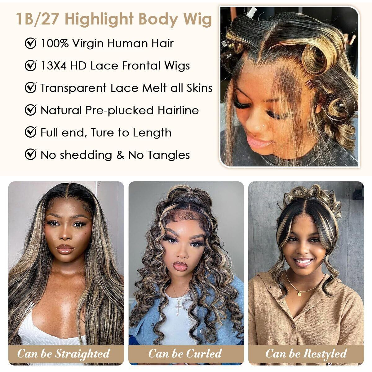 Agairl 30 Inch Fb/27 Highlight Balayage Lace Front Wig Human Hair 200% Density Ombre Body Wave Lace Front Wigs Human Hair Pre Plucked Highlight 13X4 Hd Lace Frontal Wig