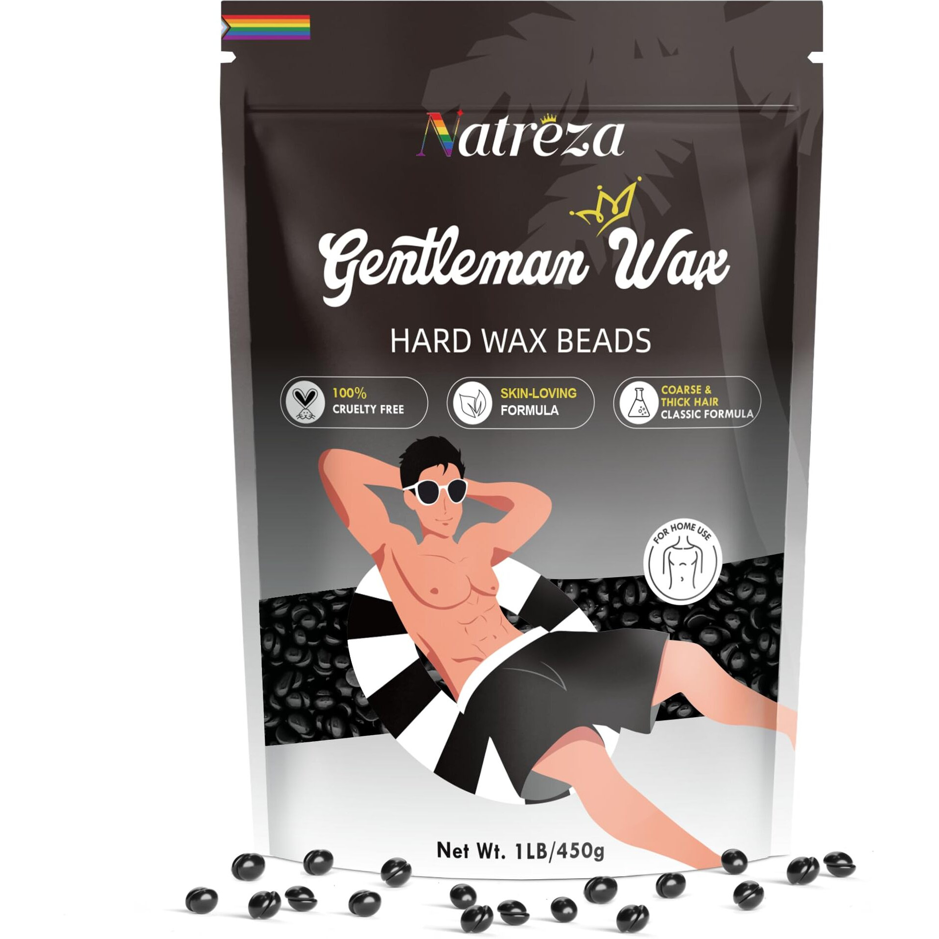 Natreza Wax Beads For Hair Removal, 1Lb Hard Wax Ideal For Face, Brazilian, Bikini, Chest, Back, Body, Arms, Legs Waxing, Wax Pearls For Men Women Home Salon Use, Black