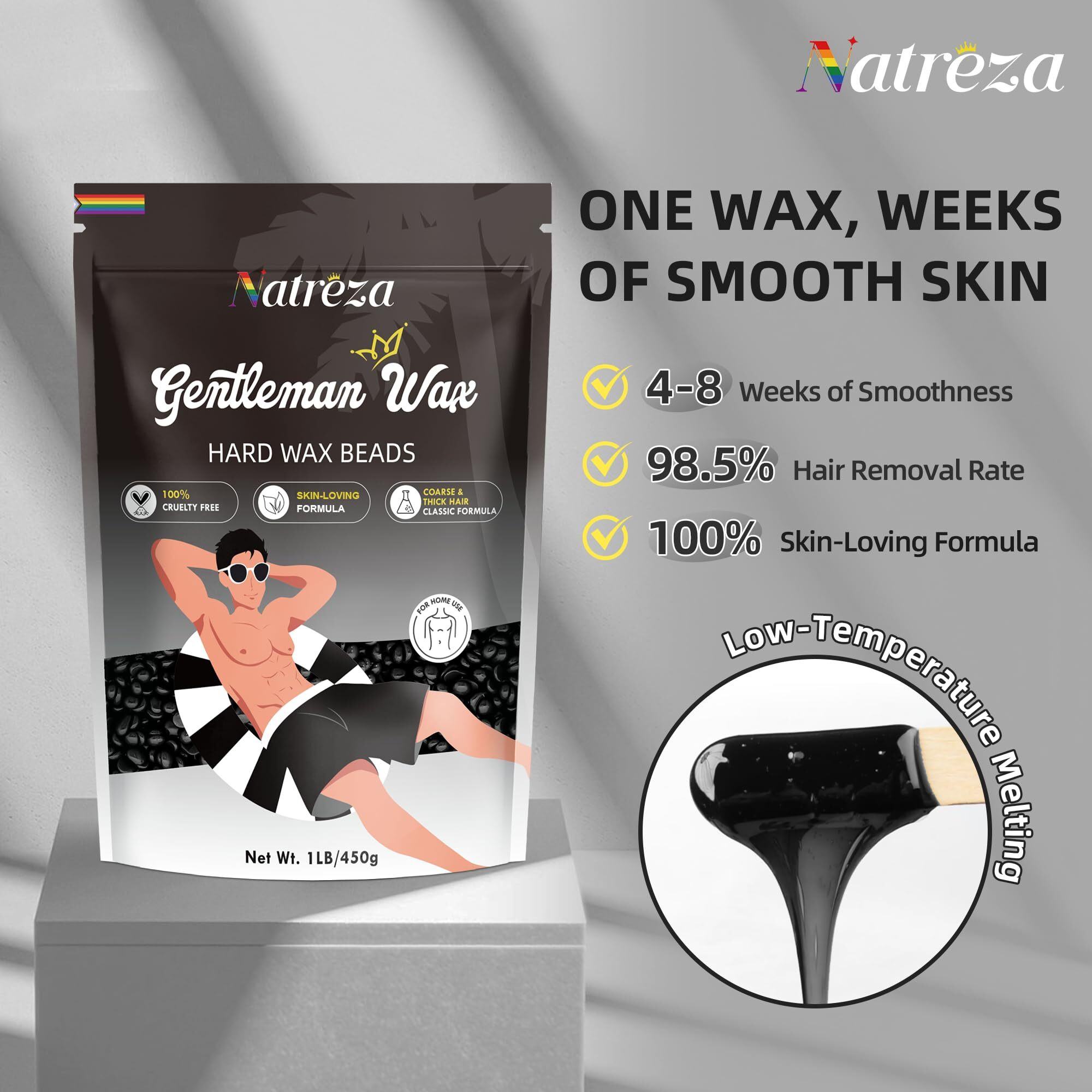 Natreza Wax Beads For Hair Removal, 1Lb Hard Wax Ideal For Face, Brazilian, Bikini, Chest, Back, Body, Arms, Legs Waxing, Wax Pearls For Men Women Home Salon Use, Black