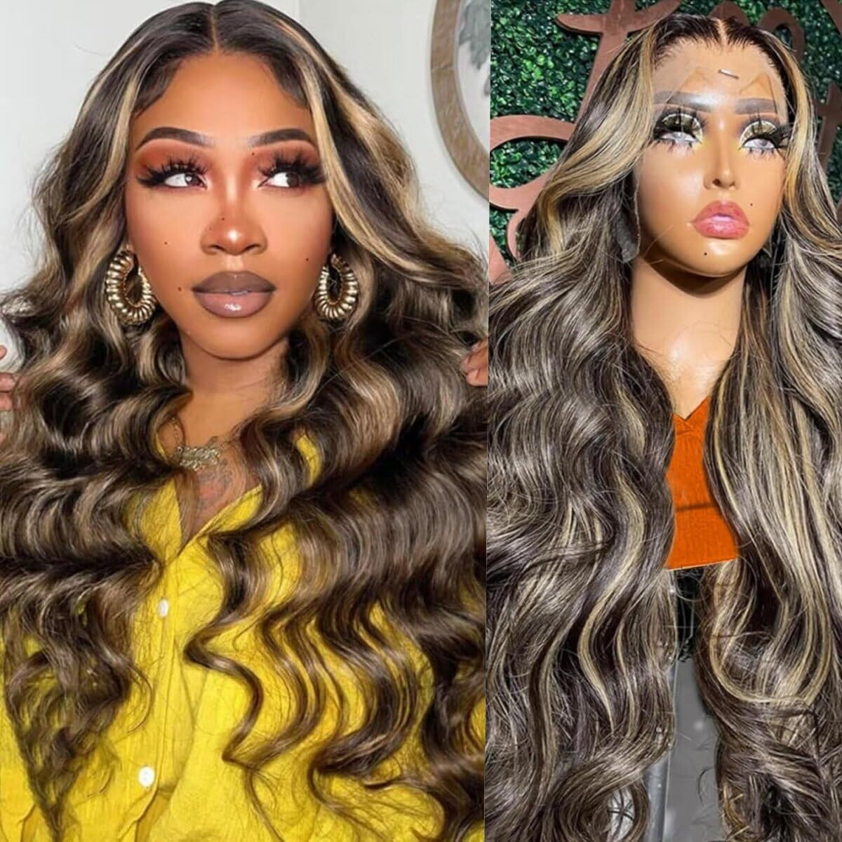 Agairl Fb/27 Highlight Balayage Lace Front Wig Human Hair Pre Plucked 200% Density Body Wave 13X4 Hd Lace Frontal Wigs Human Hair Glueless Wig 24 Inch