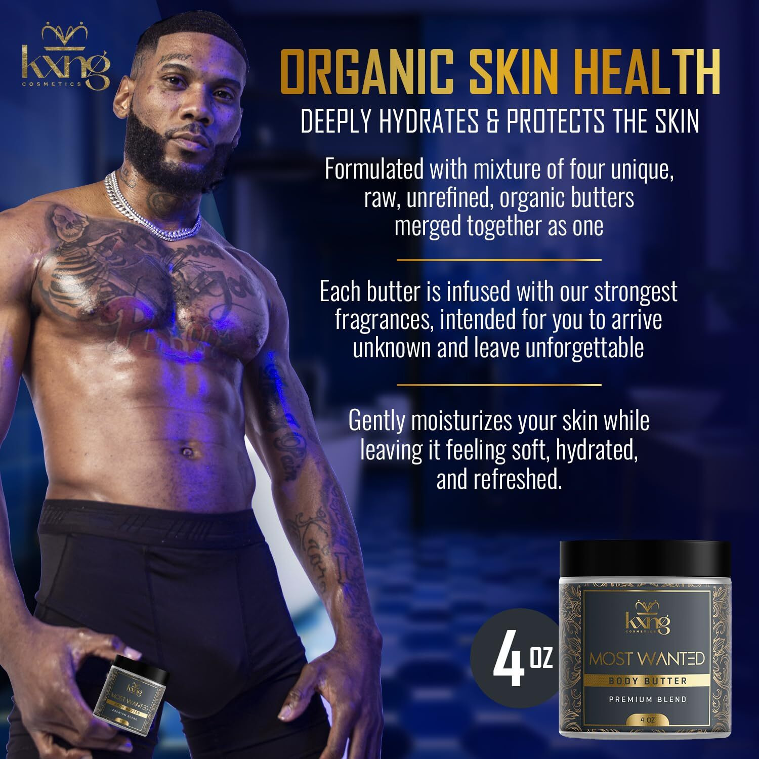 Kxng Cosmetics, Body Butter, Organic Skin Care For Men And Women, Body Moisturizer Lotions And Creams, Raw Shea Butter, Cocoa Butter, Mango, Coconut Oil, Hand, Foot, All Skin Types (Most Wanted)