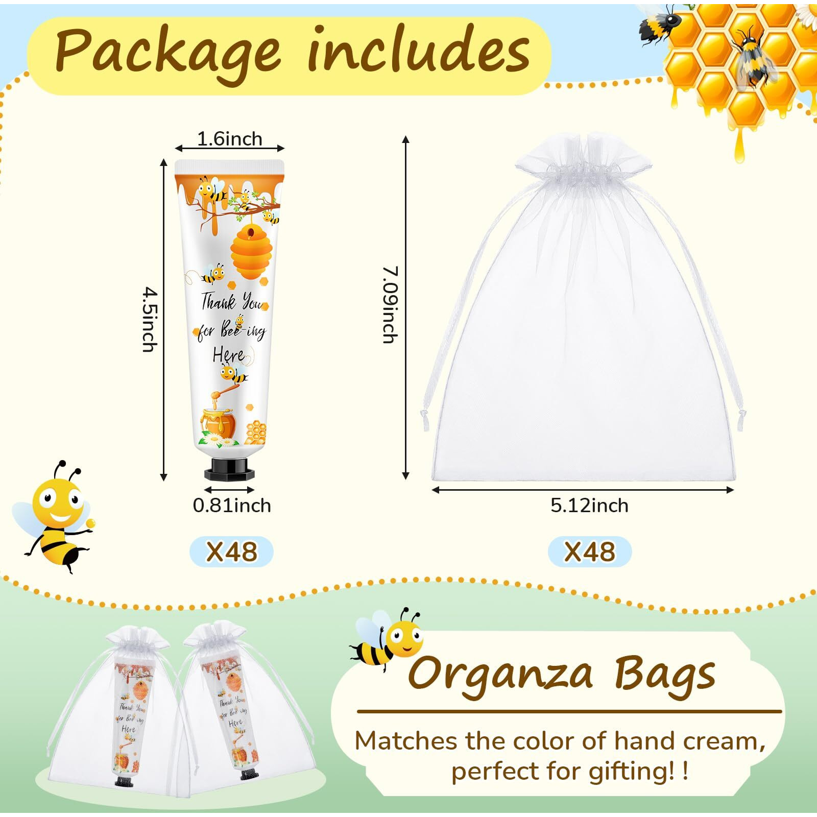 Swiffen 48 Sets Baby Shower Hand Cream Bulk Bee Honey Baby Shower Favors Bridal Thank You Hand Cream For Guests Travel Size Lotion With Organza Bags