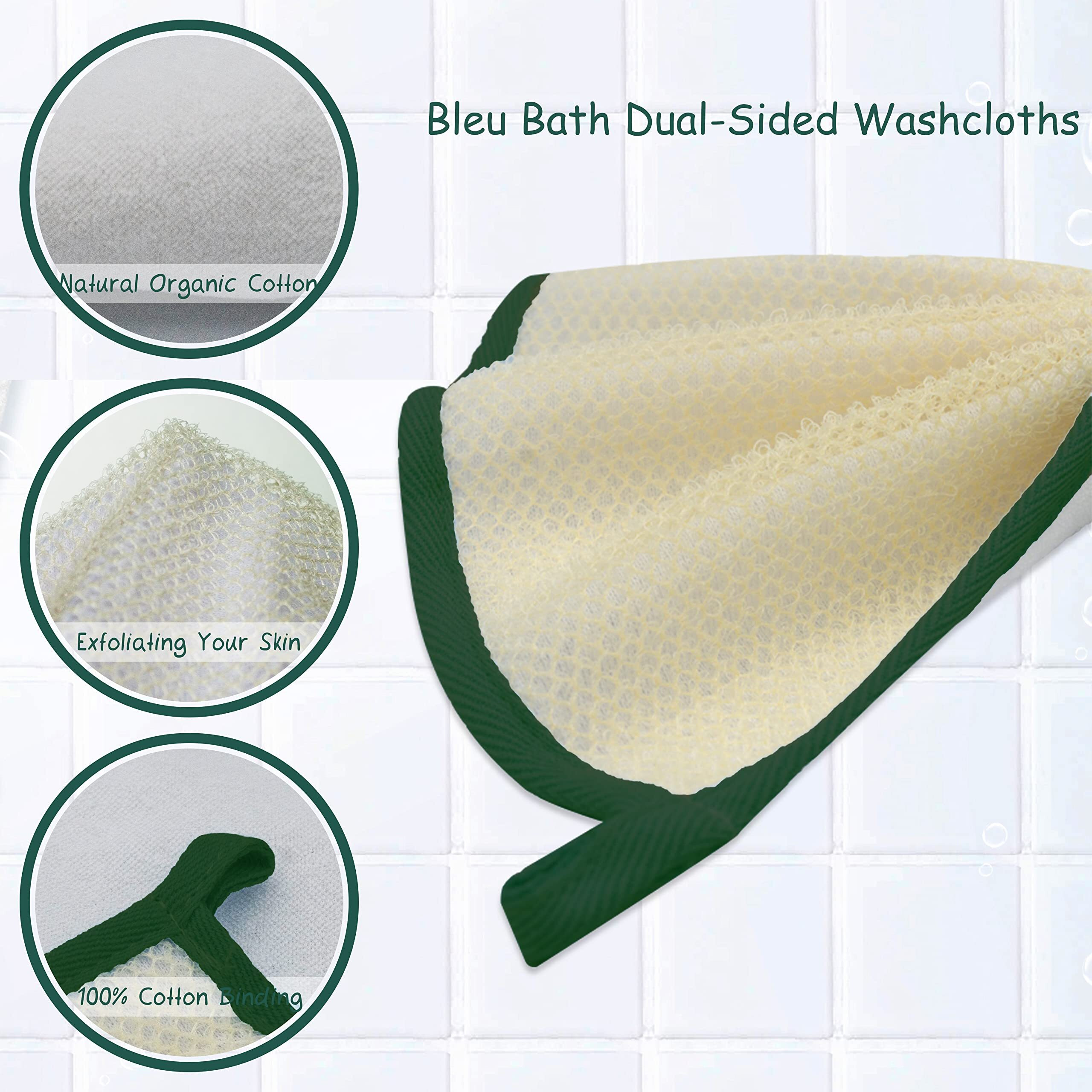 Bleu Bath (6 Pack) Dual-Sided Exfoliating Skin Towel Natural Terry Body Cloth Scrubber Premium Sturdy Loofah Towel Soft And Buffing Wash Cloth White For Either Oil Or Dry Skin