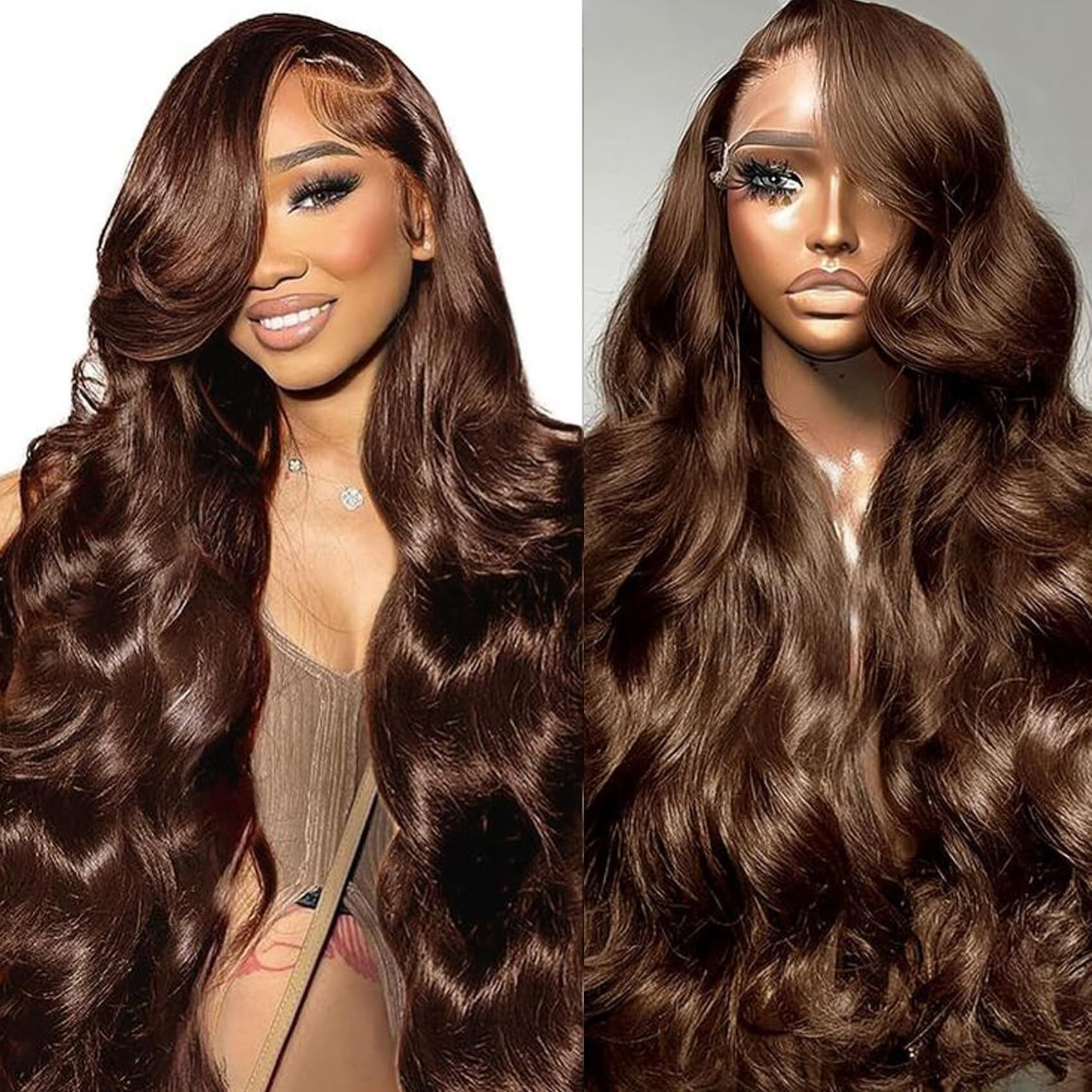 Zgbzgb Chocolate Brown Lace Front Wig 13X6 Hd Body Wave Lace Front Wigs Human Hair Pre Plucked Colored Frontal Glueless Brown Human Hair Wig For Women With Baby Hair 180% Density 26 Inch