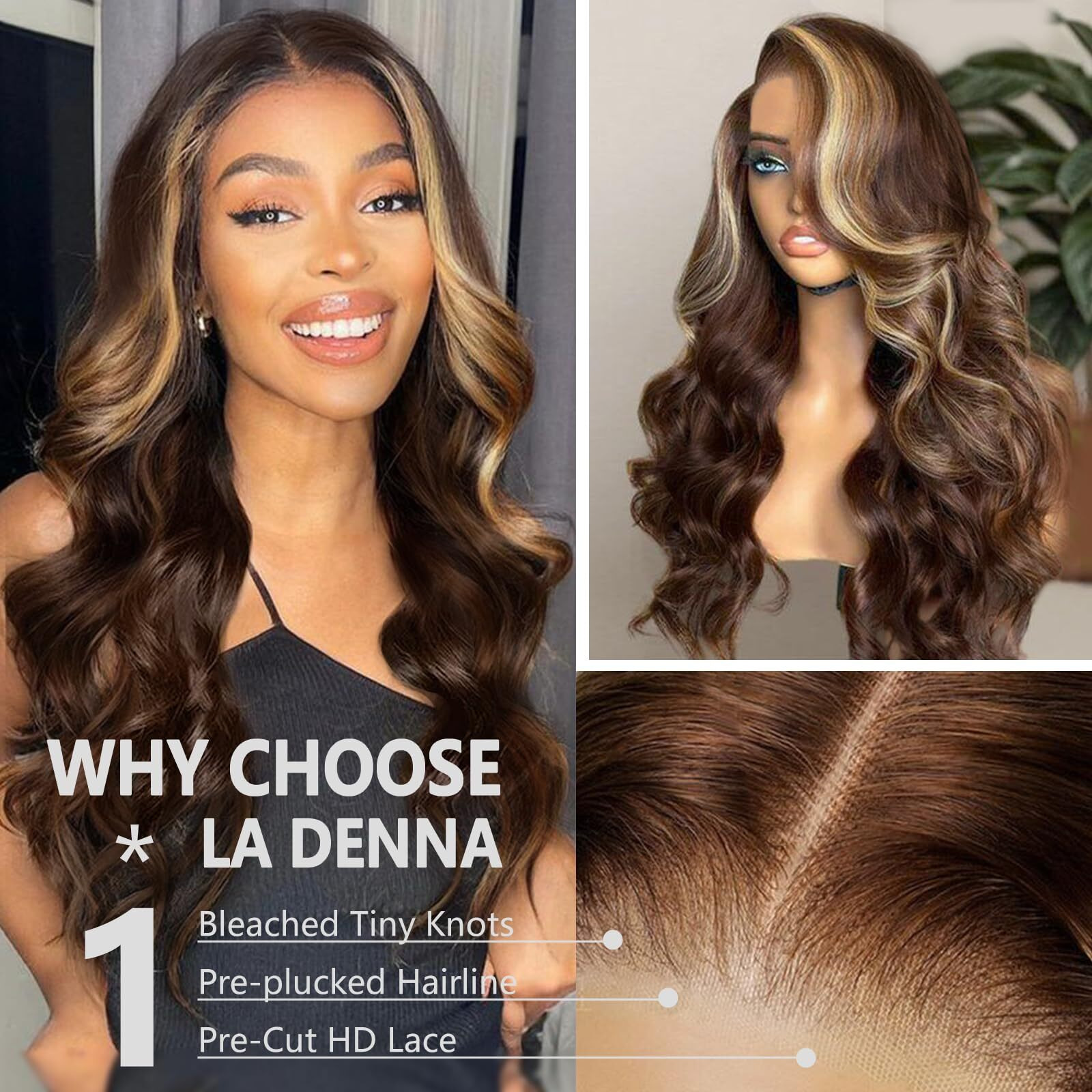 Guiguzin Chocolate Brown Lace Front Wigs Human Hair 9X6 Hd Blonde Highlight Lace Frontal Wig Human Hair 180% Density Body Wave Glueless Wig Pre Plucked Pre Cut (Brown Blonde, 26 Inch)