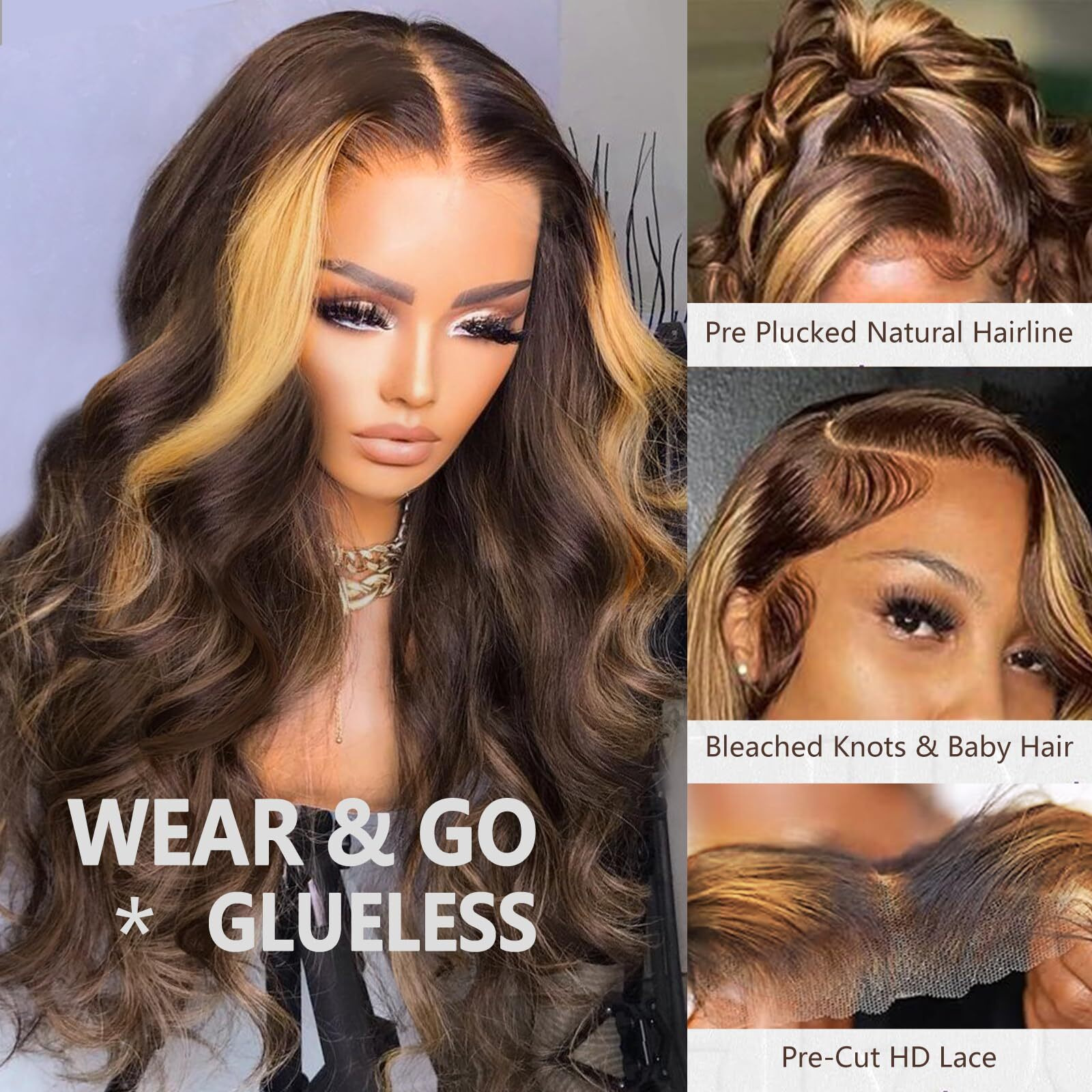 Guiguzin Chocolate Brown Lace Front Wigs Human Hair 9X6 Hd Blonde Highlight Lace Frontal Wig Human Hair 180% Density Body Wave Glueless Wig Pre Plucked Pre Cut (Brown Blonde, 26 Inch)