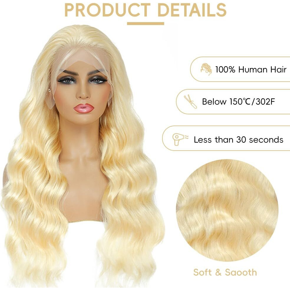 613 13X6 Lace Front Wig Human Hair 250 Density Body Wave Blonde Lace Front Wigs Human Hair Pre Plucked 613 Hd Lace Frontal Wig Blonde Wig Human Hair Glueless Human Hair Wigs 30 Inch