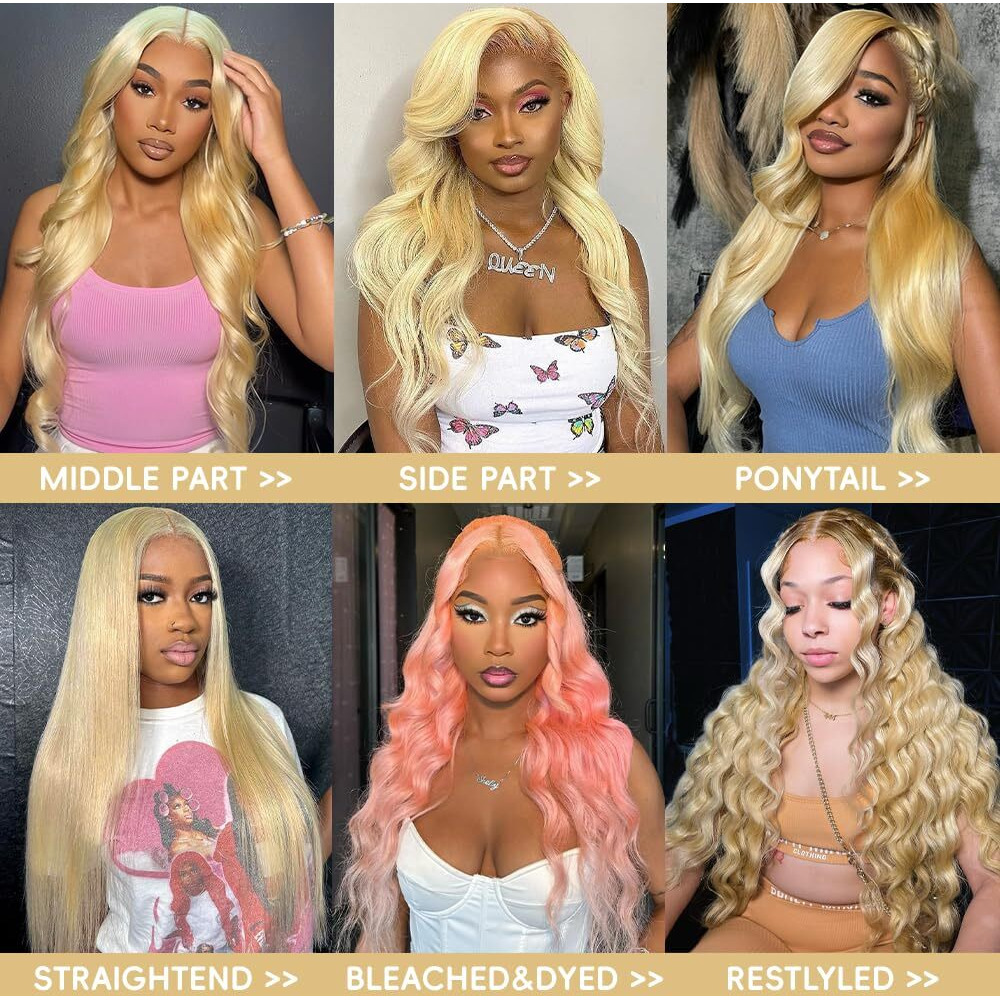 613 13X6 Lace Front Wig Human Hair 250 Density Body Wave Blonde Lace Front Wigs Human Hair Pre Plucked 613 Hd Lace Frontal Wig Blonde Wig Human Hair Glueless Human Hair Wigs 30 Inch
