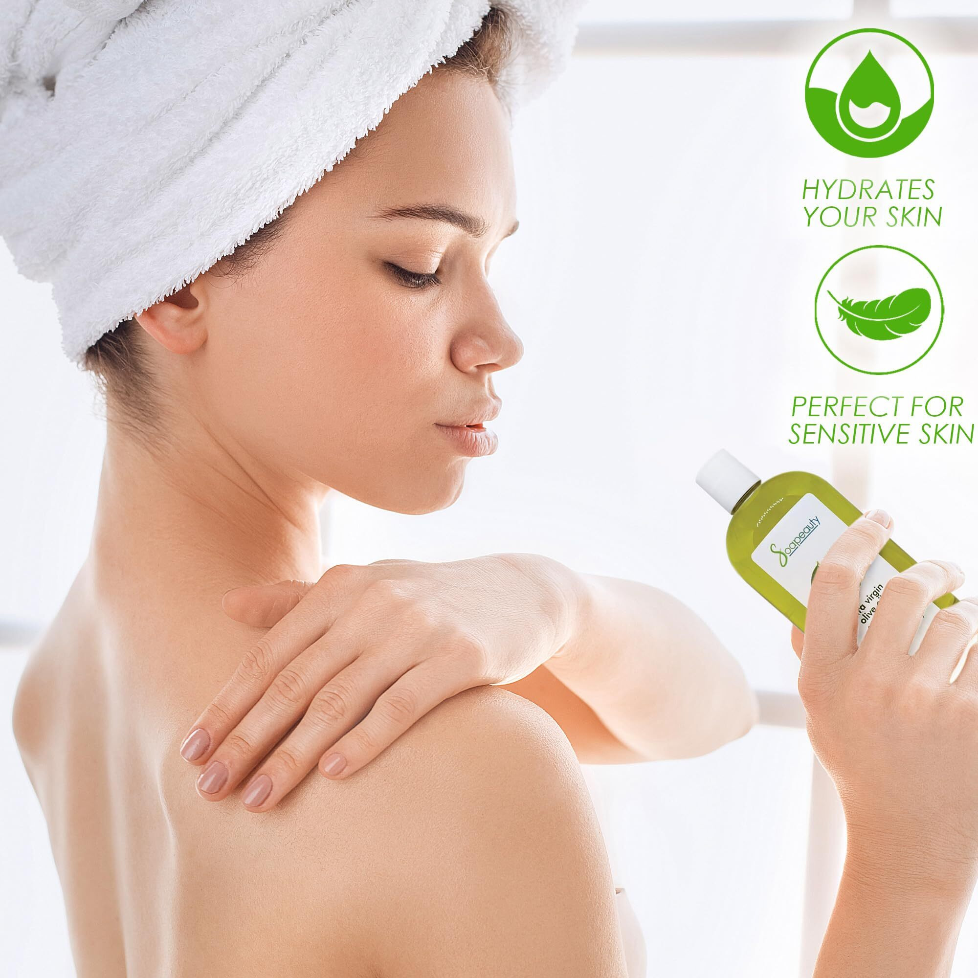 Soapeauty Extra Virgin Olive Oil | 100% Pure & Natural Unrefined Cold-Pressed Carrier Oil | Massage & Body Oil | For Skin, Face, Hair, And Soap Making | Carrier For Essential Oils - 32 Fl Oz
