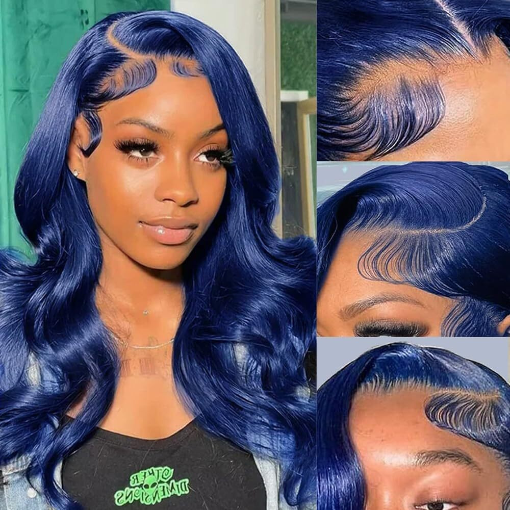 Blue Lace Front Wig Human Hair Body Wave 13X4 Hd Transparent Dark Blue Lace Front Wigs Human Hair Wear And Go Glueless Wig Pre Plucked With Natural Hairline 20Inch Hd Lace Frontal Wigs For Black Women