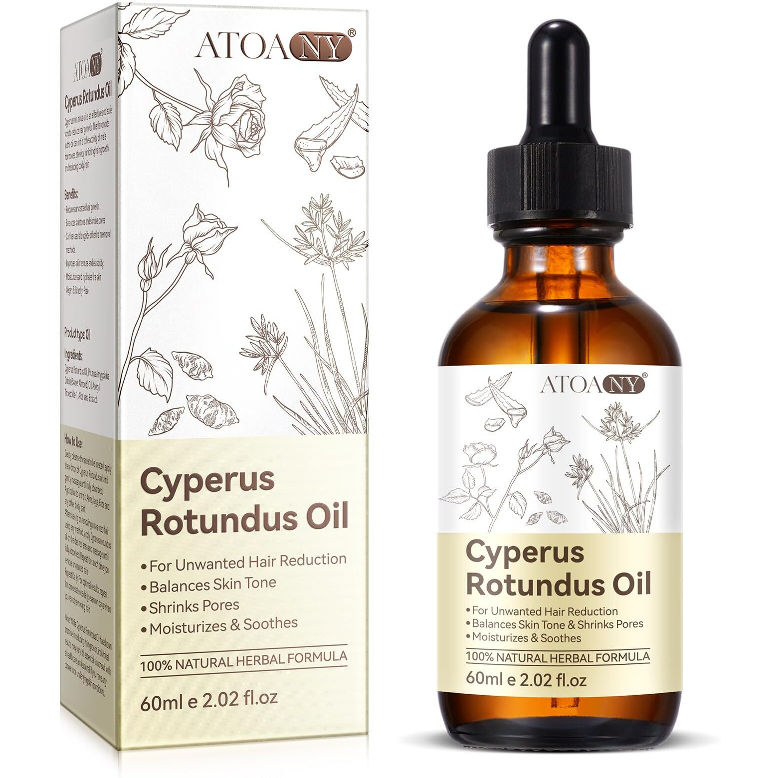 Cyperus Rotundus Oil For Hair Removal, 100% Natual Cyprus Rotundus Oil Cypress Oils Hair Inhibitor, Reducing Body Hair Growth, Moisturizes & Soothes Skin, Shrink Pores, For All Skin Types, 2.02 Fl.Oz