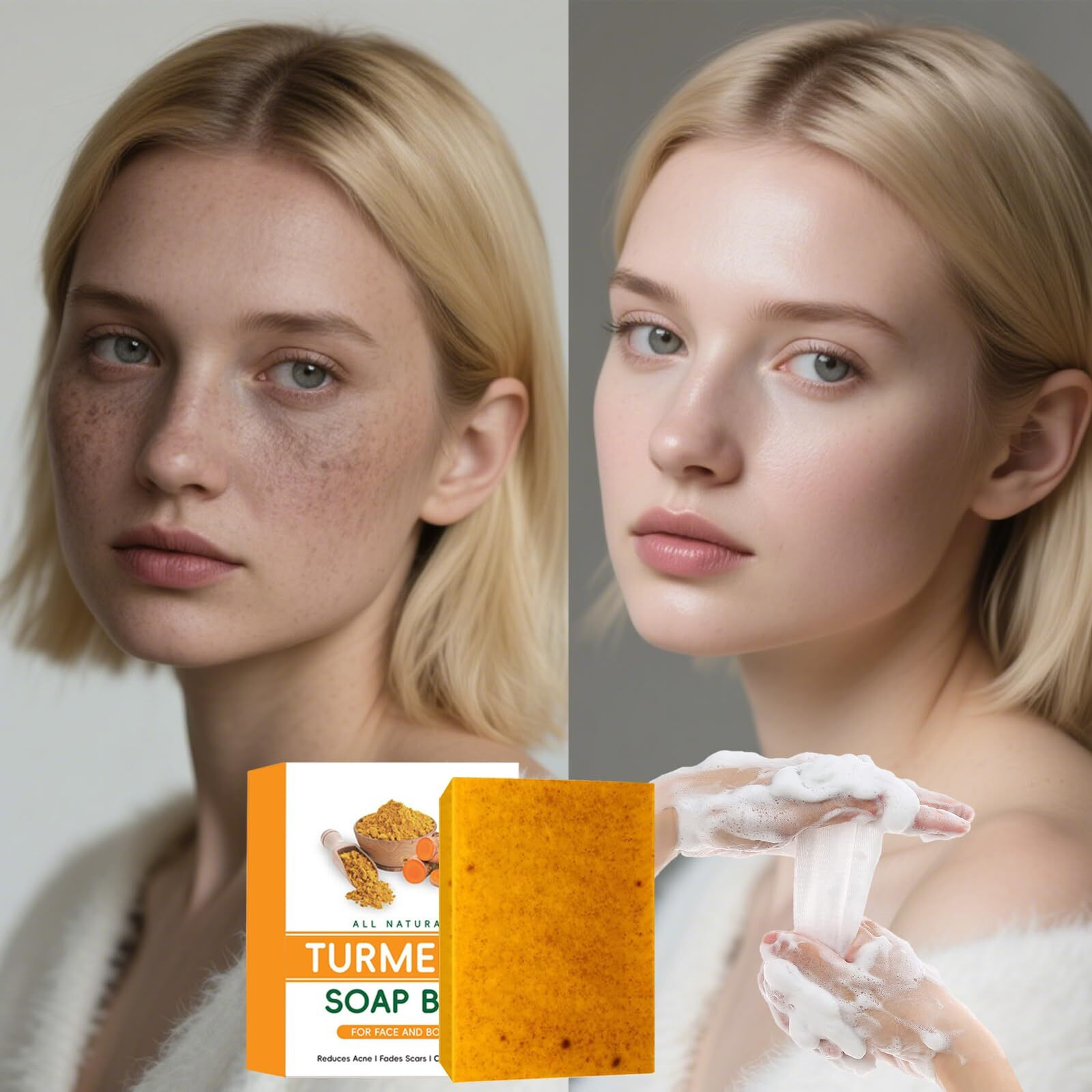 Turmeric Soap - Kojic And Turmericsoap, Jabon De Curcuma Para Las Manchas, Lemon Turmeric Kojic Soap Bar, For Face And Body, Moisturizing Deep Cleansing (3Pcs)