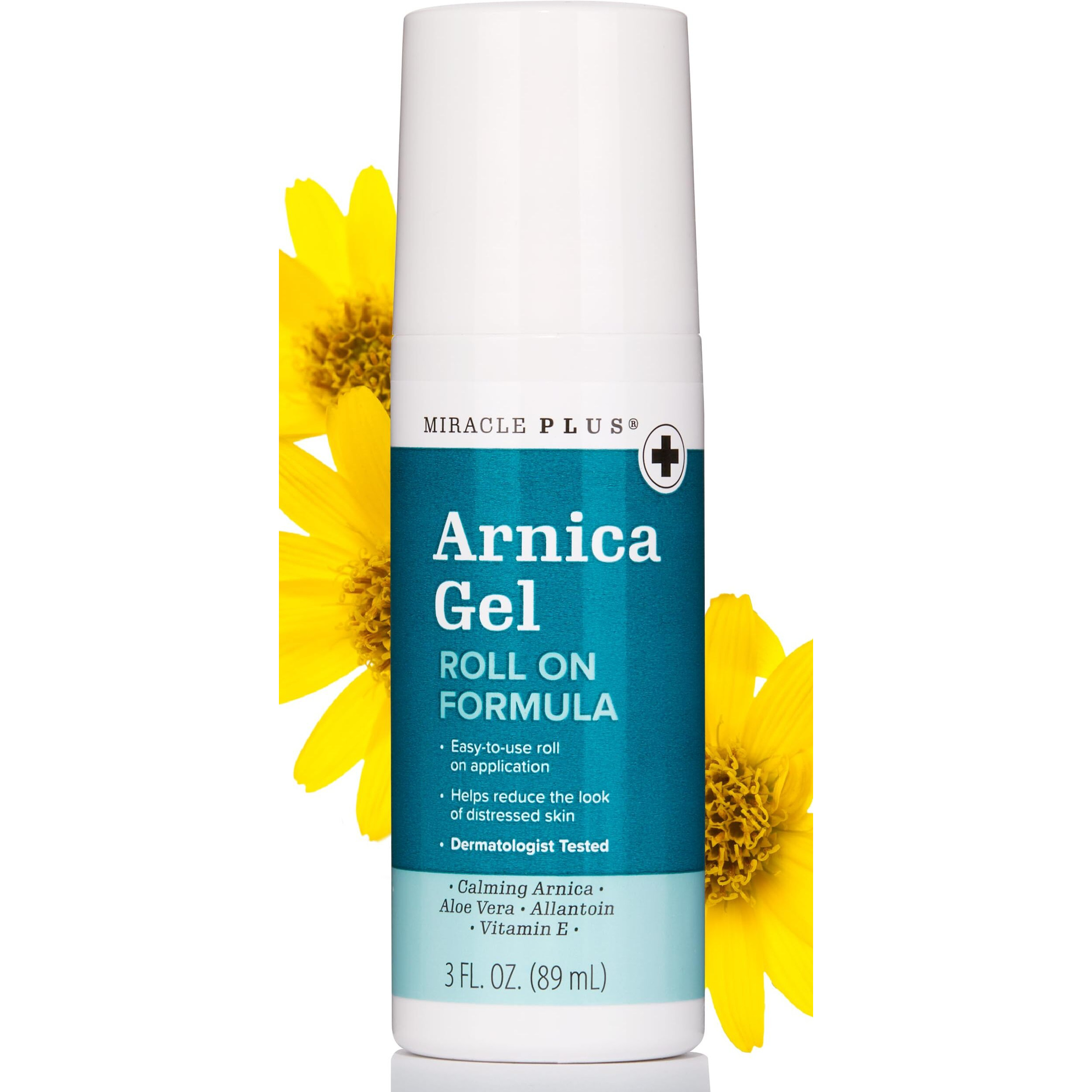 Miracle Plus Natural Arnica Bruise Body Gel Roll On Applicator | Arnica Montana Lotion For Thin Skin Bruising And Swelling After Surgery | Vitamin K Cream | Skin Care Ointment For Bruises, 3 Fl Oz
