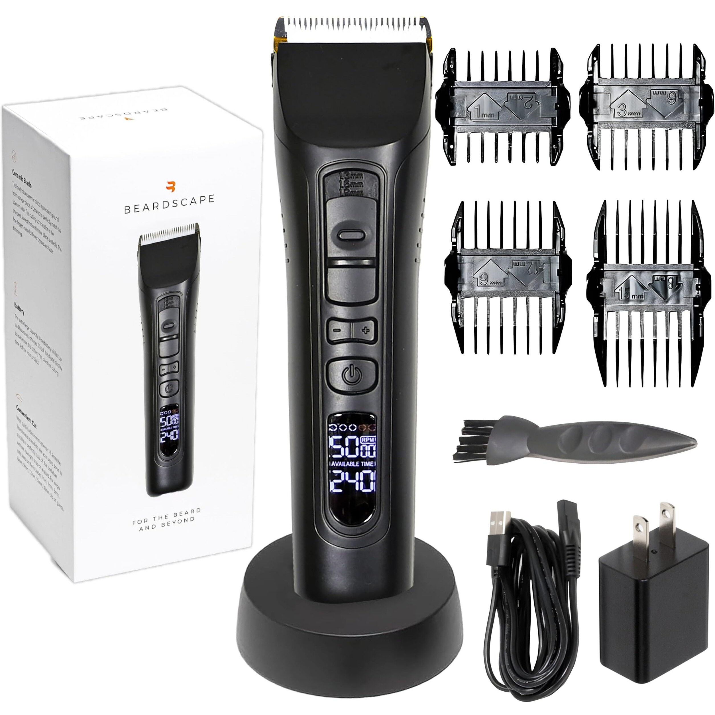 Brio Beardscape V1 Beard Trimmer For Men Professional With Low Friction Ceramic Blade, Cordless Professional Hair Trimmer For Barbers With 4 Hrs Of Long Battery Timing, Ideal For Beard & Body (Black)