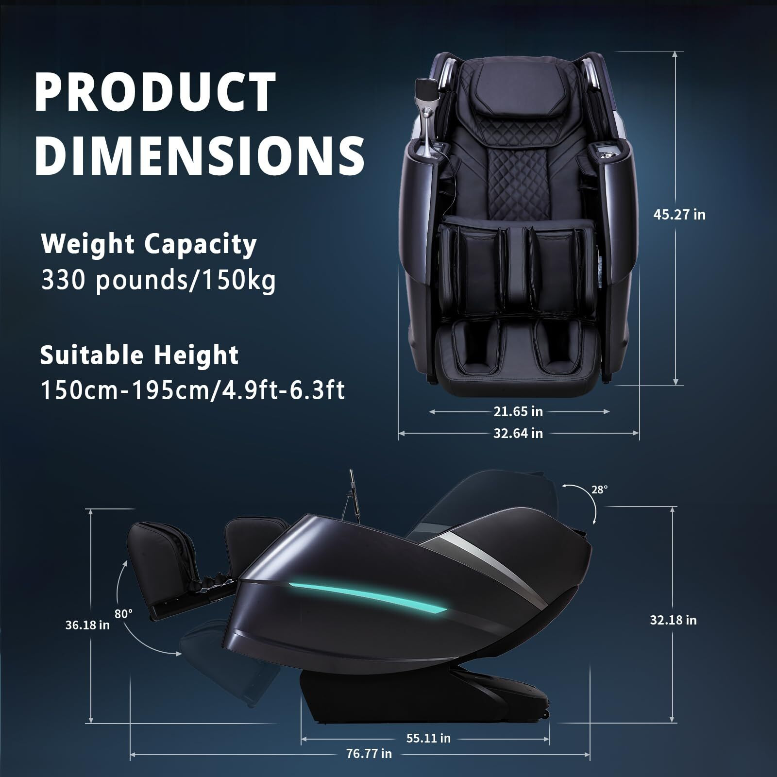 Healthrelife 4D Massage Chair Full Body Zero Gravity Recliner - 55 Sl-Track,20 Auto Modes,11 Massage Technique,40 Airbags Massage,With Yoga Stretch,App Control,Negative Oxygen Lons (Black)