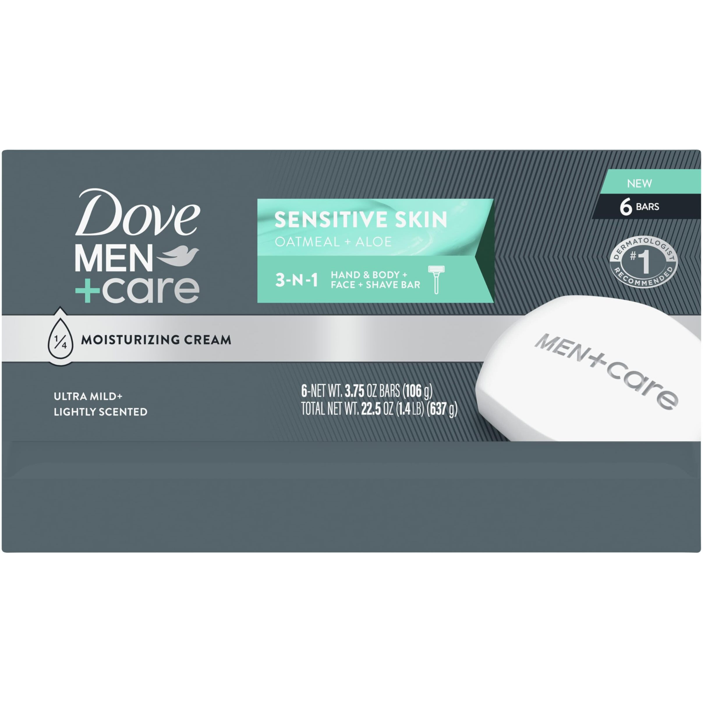 Dove Men + Care Hand & Body Face + Shave Bar Sensitive Skin 6 Count For Sensitive Skin 3.75 Oz
