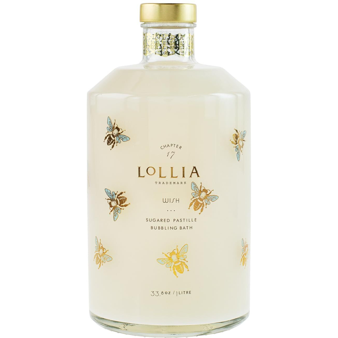 Lollia Wish Bubble Bath, 33.8 Fl. Oz., Sugared Pastille Scent, Gentle & Moisturizing Luxury Bubble Bath Soap With Hydrating Ingredients, Body Skin Care For Women