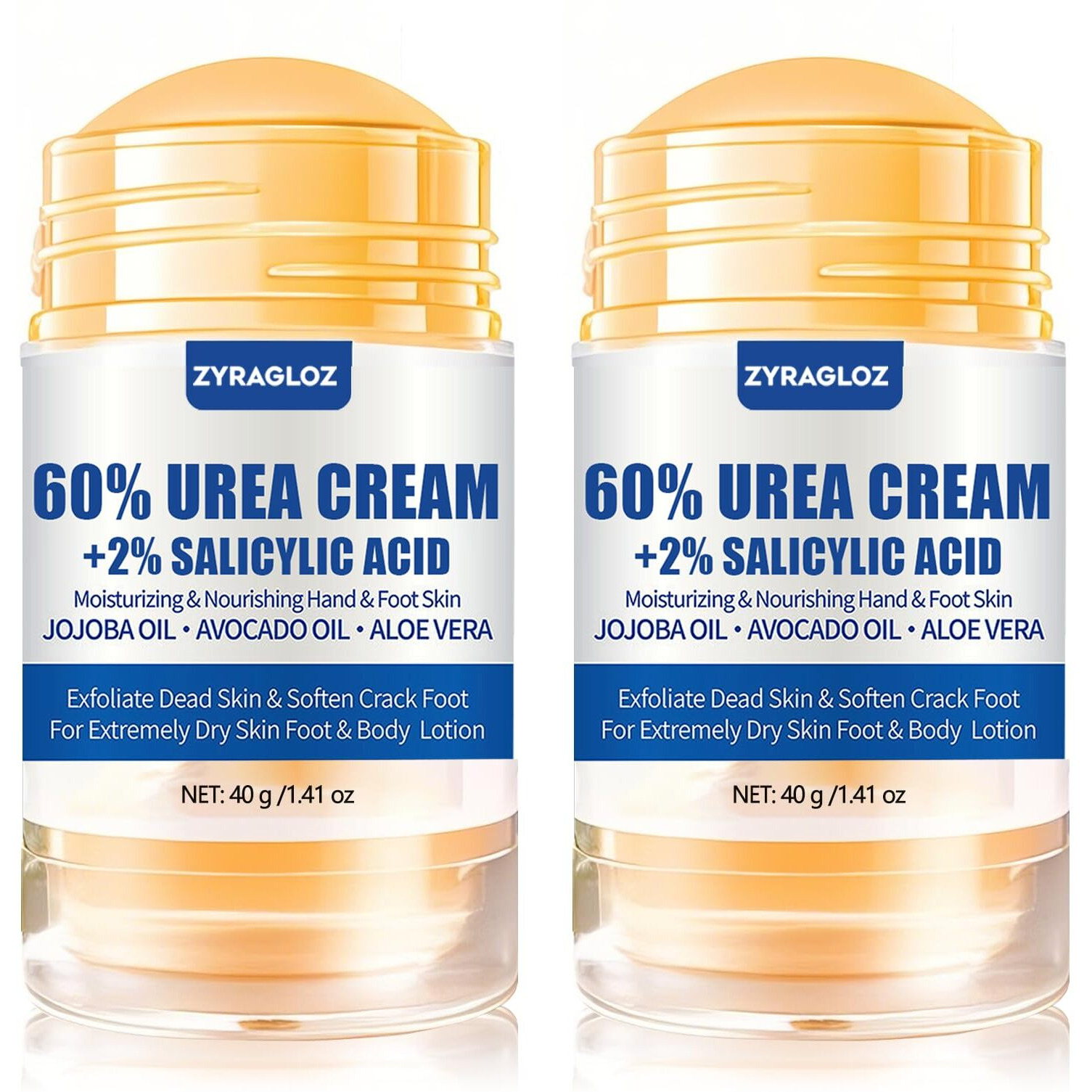 Urea Cream Stick 60% Plus 2% Salicylic Acid, 2Pcs Maximum Strength Urea Cream For Feet, Foot Lotion Stick For Cracked Heels, Dry Hands & Rough Knees, Callus Remover & Skin Softener, Soften Dead Skin