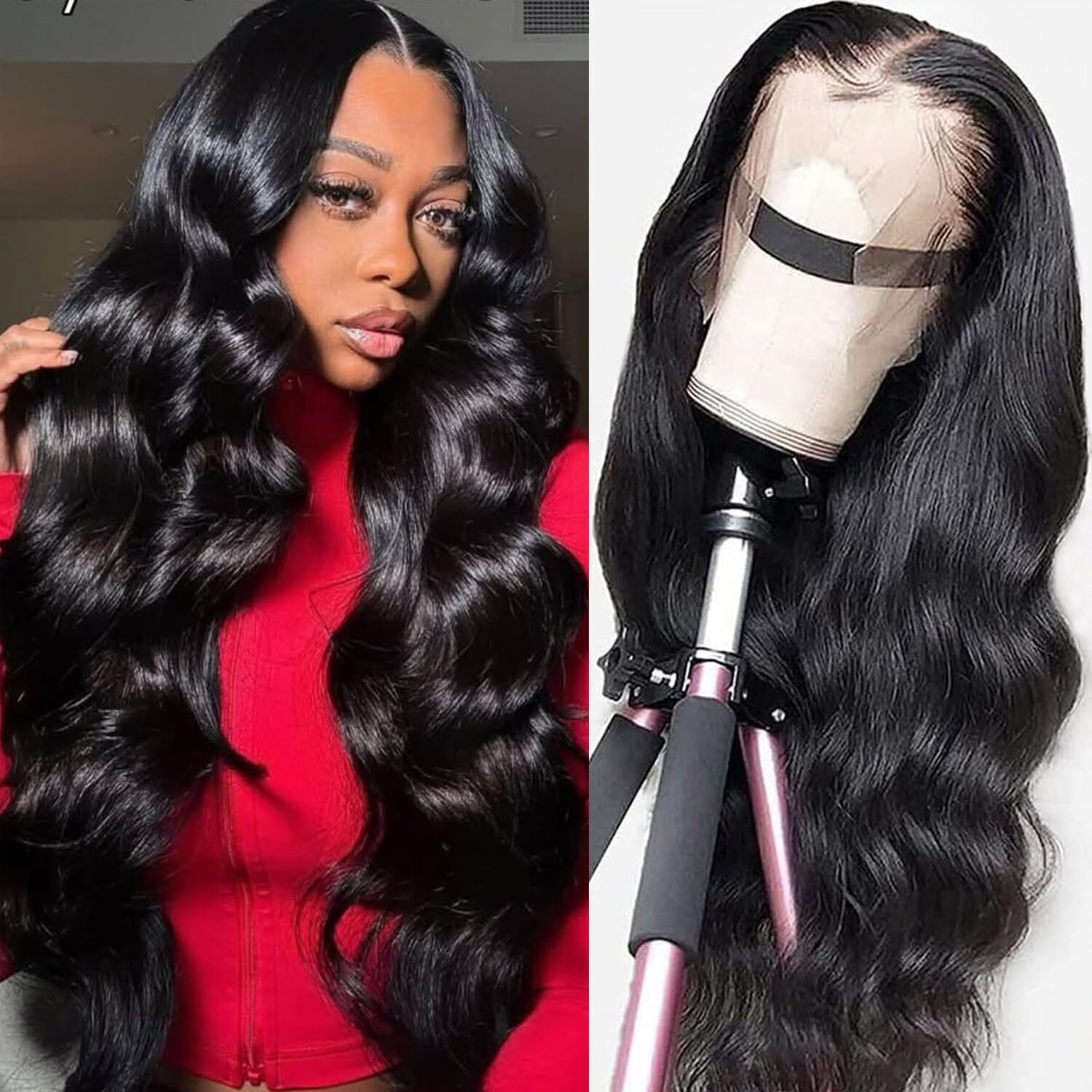 Douyin Body Wave Lace Front Wigs Human Hair Pre Plucked 26 Inch 180% Density 13X4 Hd Lace Front Wigs For Women Glueless Transparent Human Hair Wig Natural Black Color