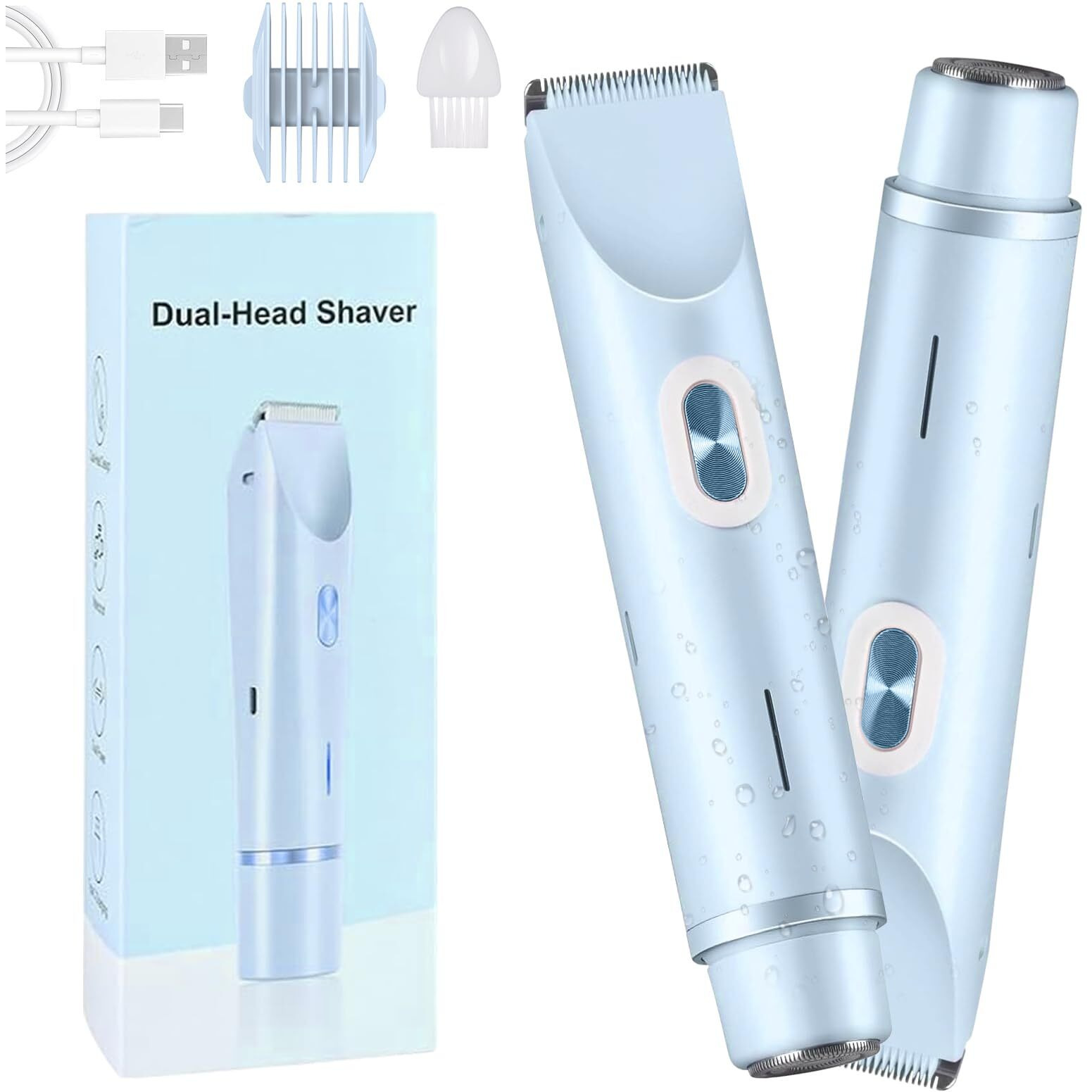 Glow Aura Womens Shaver 2 In 1,2025 New Razor & Shaver With Dual Ceramic Head,Bikini Trimmer For Women,Ipx67 Waterproof Wet & Dry Use Body And Face Hair Trimmer For Women (Blue)