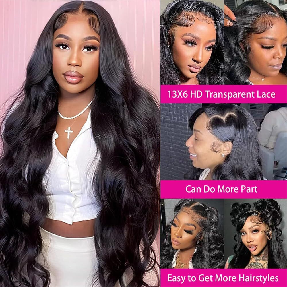 Bosdios 13X6 Body Wave Lace Front Wigs Human Hair 200% Density Hd Lace Front Wigs Human Hair Pre Plucked Natural Color Glueless Wig 100% Virgin Lace Front Wigs For Women(34Inch)