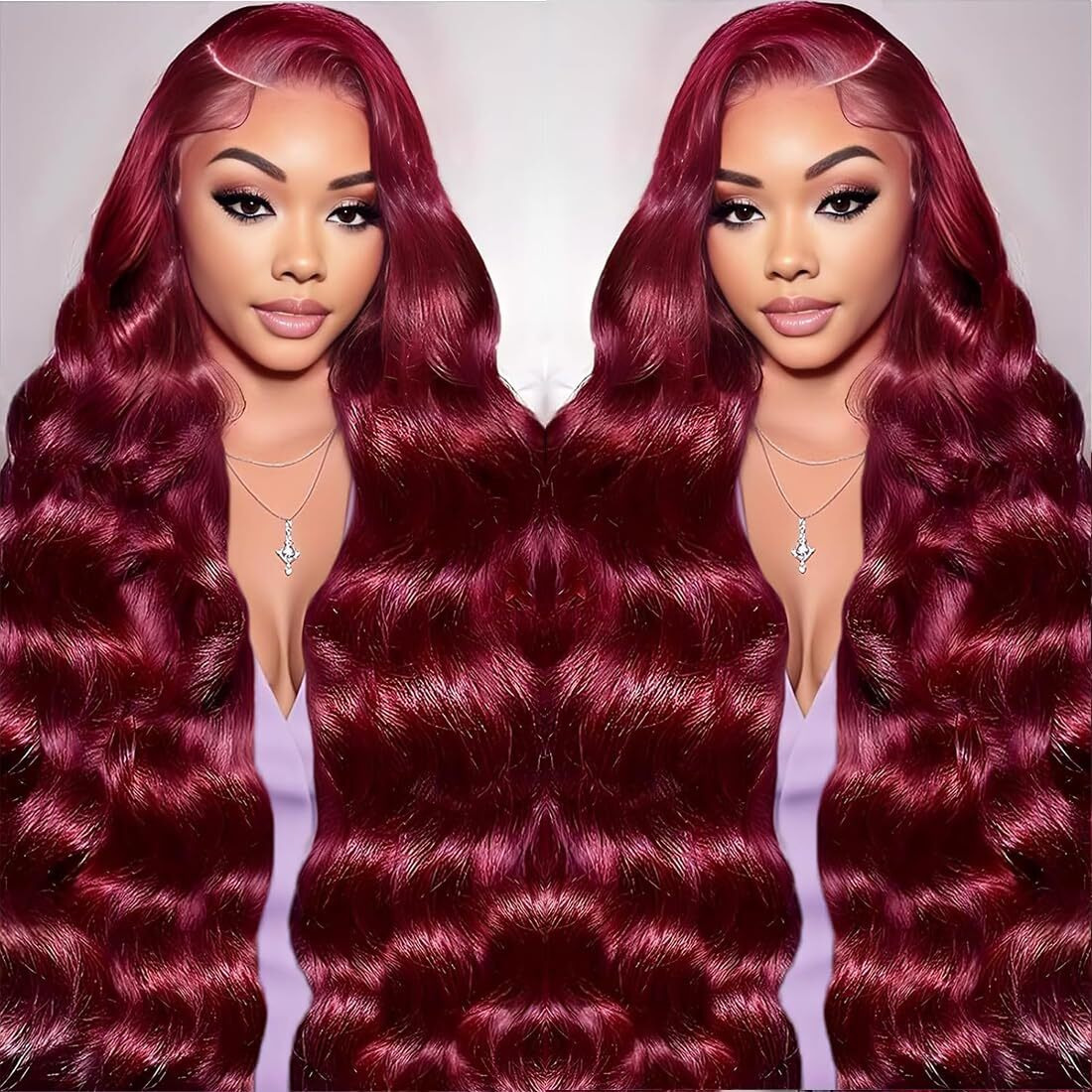 Nollipopco 32Inch 99J Burgundy Lace Front Wigs Human Hair 13X6 Hd Body Wave Lace Front Wigs Human Hair 200 Density Pre Plucked Glueless Frontal Wigs Human Hair For Black Women