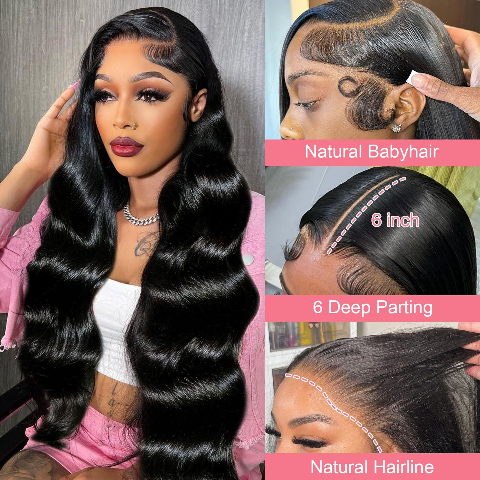 36 Inch 13X6 Body Wave Lace Front Wigs Human Hair 12A 250% Density Lace Frontal Wigs Human Hair Glueless Wigs Human Hair Hd Lace Front Wigs Human Hair Pre Plucked With Baby Hair Natural Color