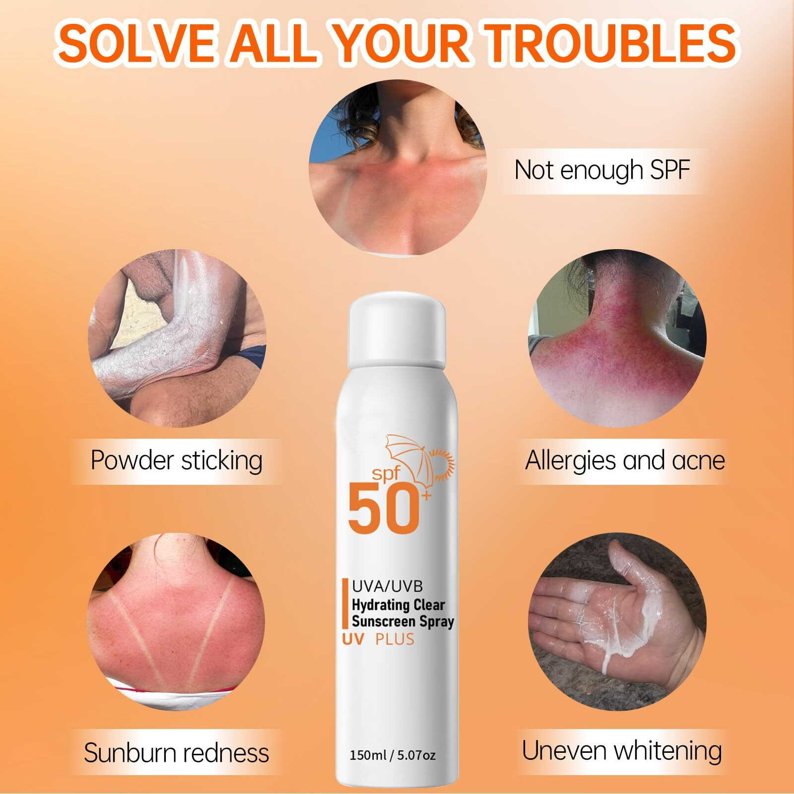 Sunscreen Spray Spf 50+ For Face & Body, Reef Safe Sunscreen Spray, Broad Spectrum Uva/Uvb Sunblock, Oxybenzone-Free, Non-Comedogenic, Oil-Free, Water Resistant, 5.07Oz Travel Size (1 Pack)