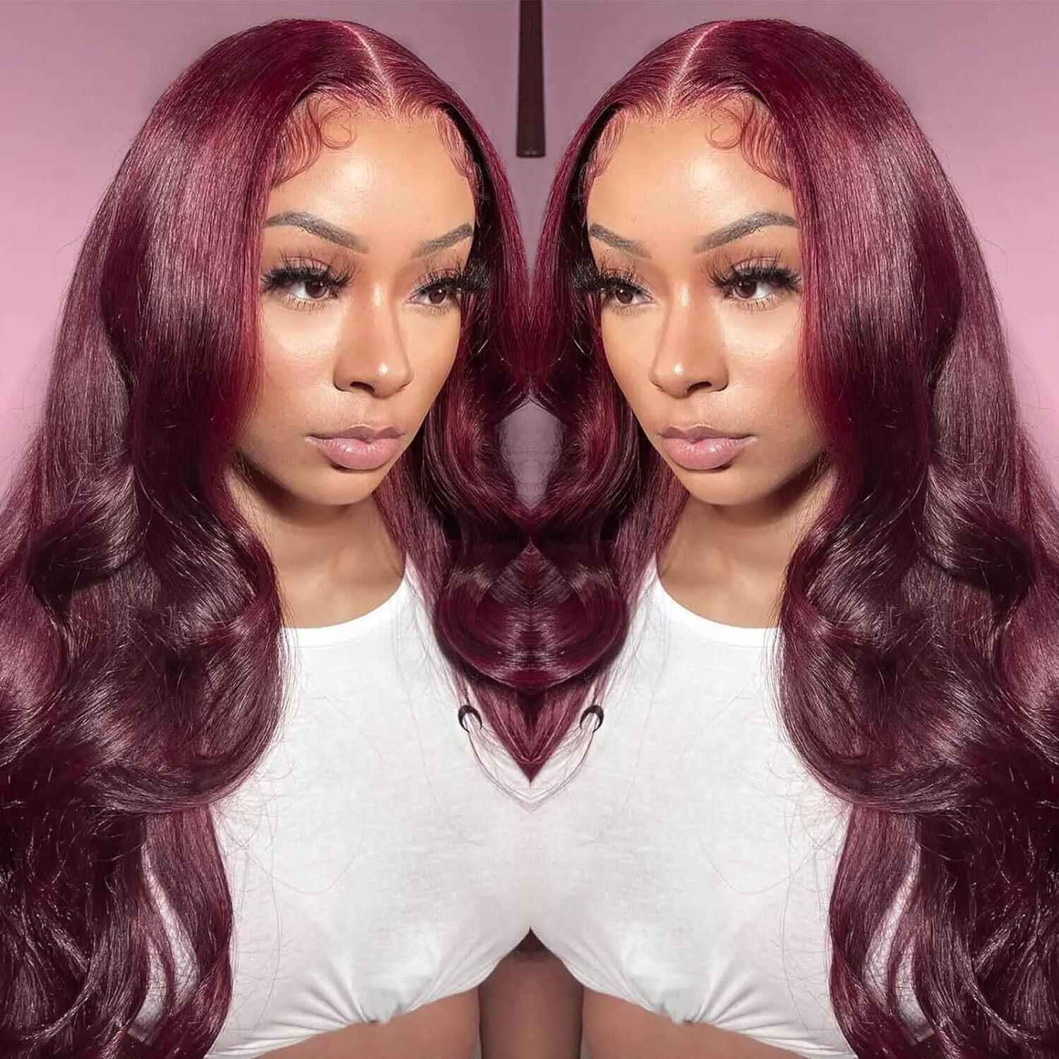 99J Burgundy Lace Front Wigs Human Hair Pre Plucked 13X6 Lace Frontal Human Hair Wigs For Black Women Body Wave Glueless Human Hair Wig 180% Density Pre Plucked Bleached Knots With Baby Hair (18 Inch)