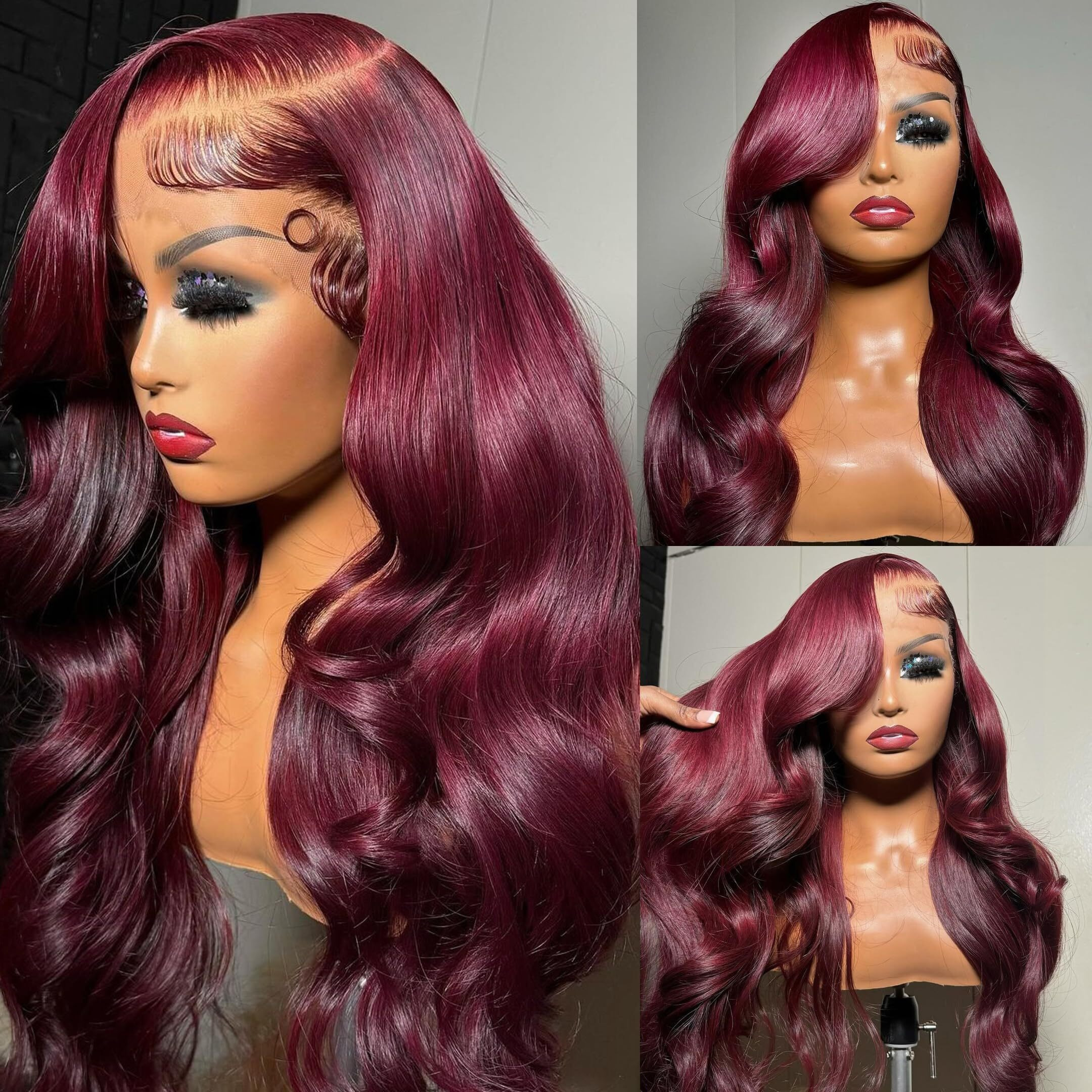 99J Burgundy Lace Front Wigs Human Hair Pre Plucked 13X6 Lace Frontal Human Hair Wigs For Black Women Body Wave Glueless Human Hair Wig 180% Density Pre Plucked Bleached Knots With Baby Hair (18 Inch)
